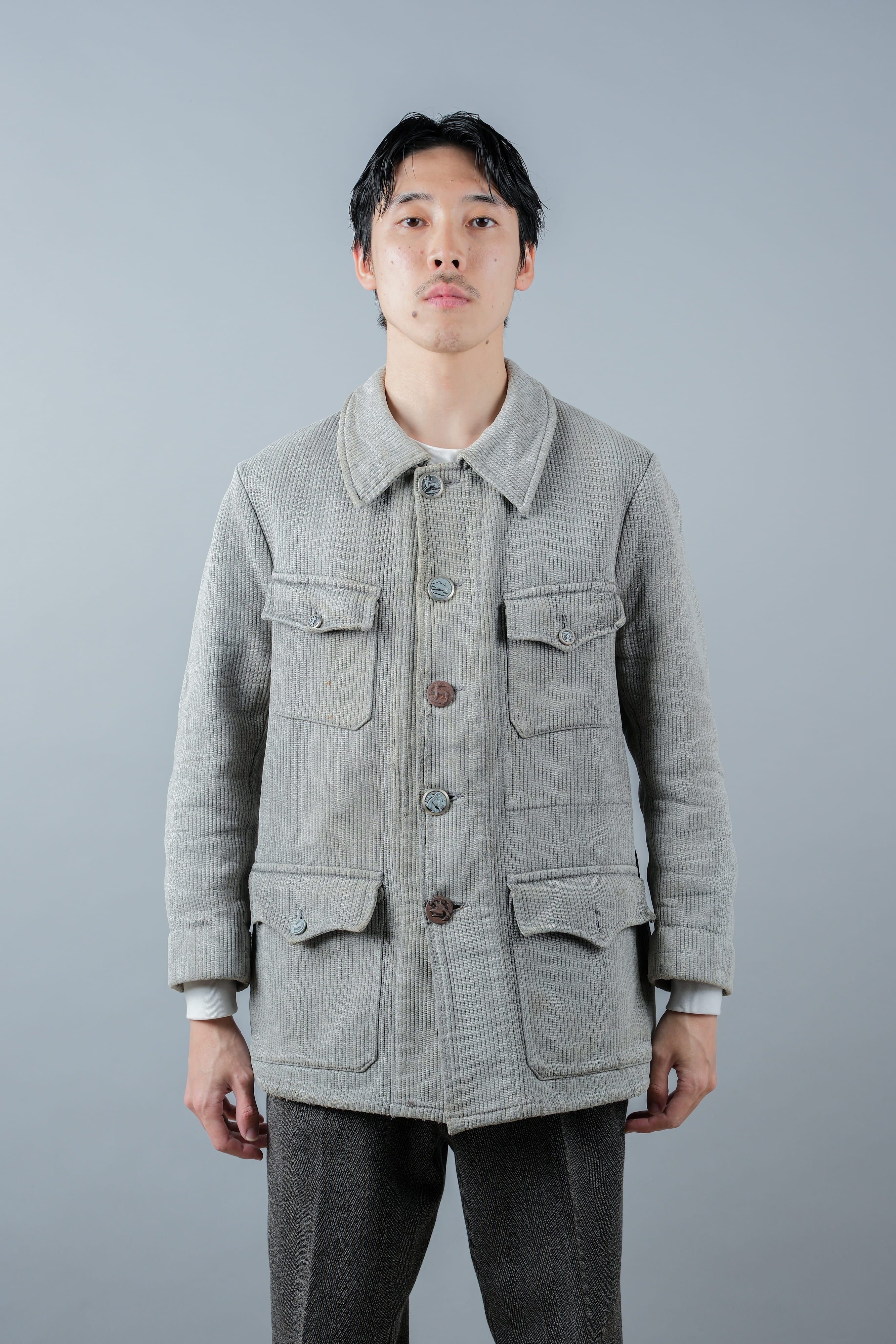 【~50's】French Vintage Gray Cotton Pique Hunting Jacket