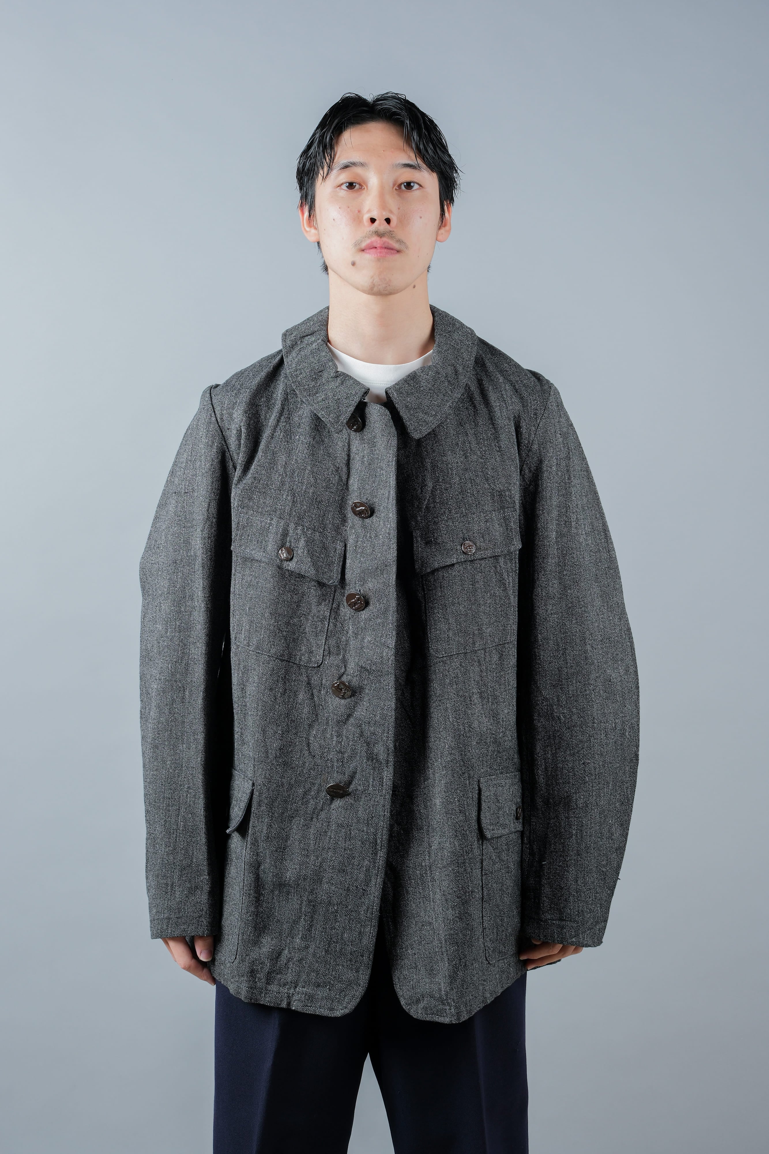 【~30’s】French Vintage Salt & Pepper Cotton Twill Hunting Jacket