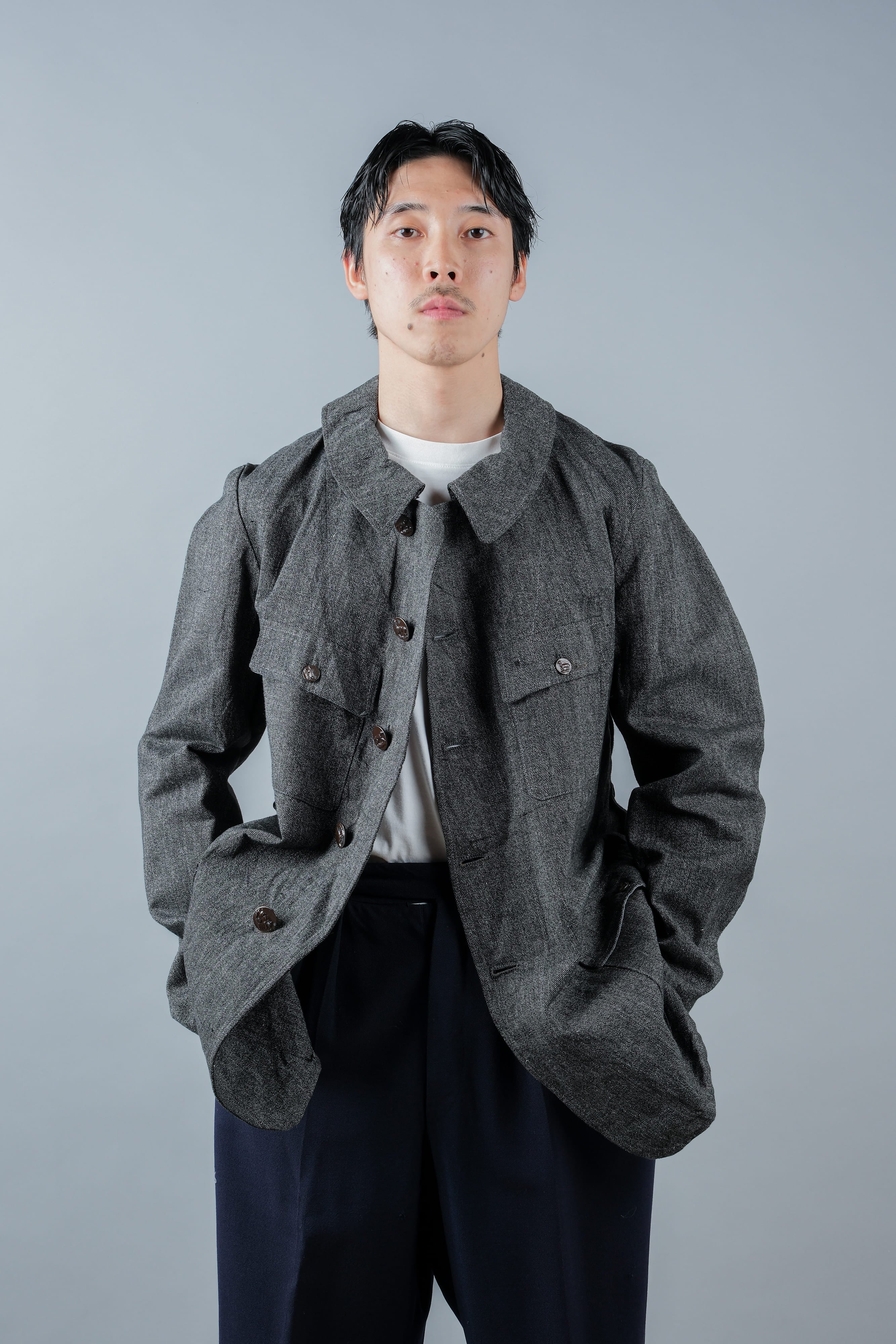 【~30’s】French Vintage Salt & Pepper Cotton Twill Hunting Jacket