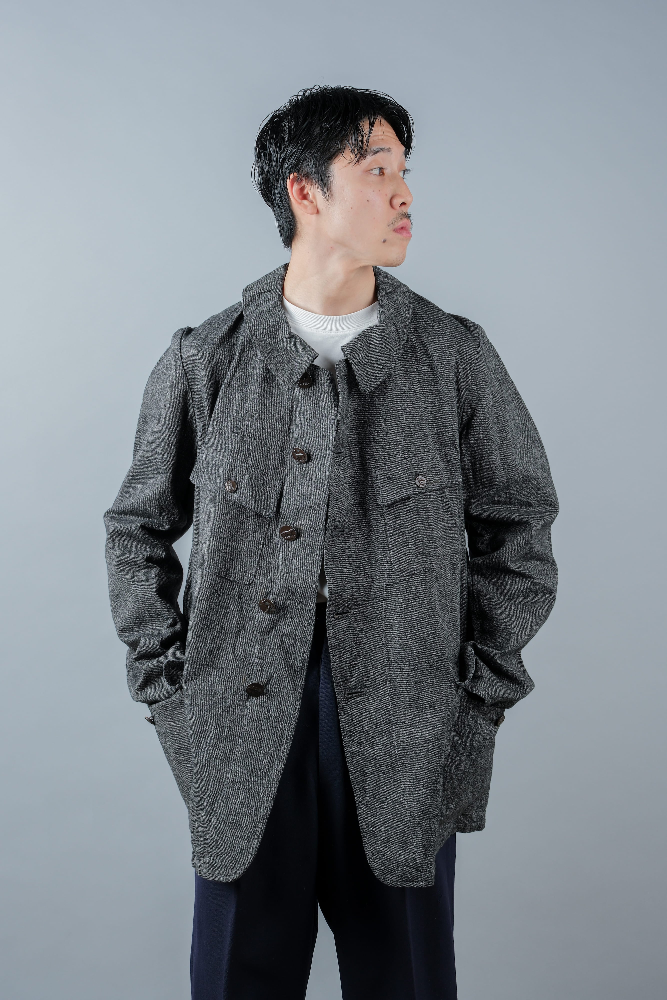 【~30’s】French Vintage Salt & Pepper Cotton Twill Hunting Jacket