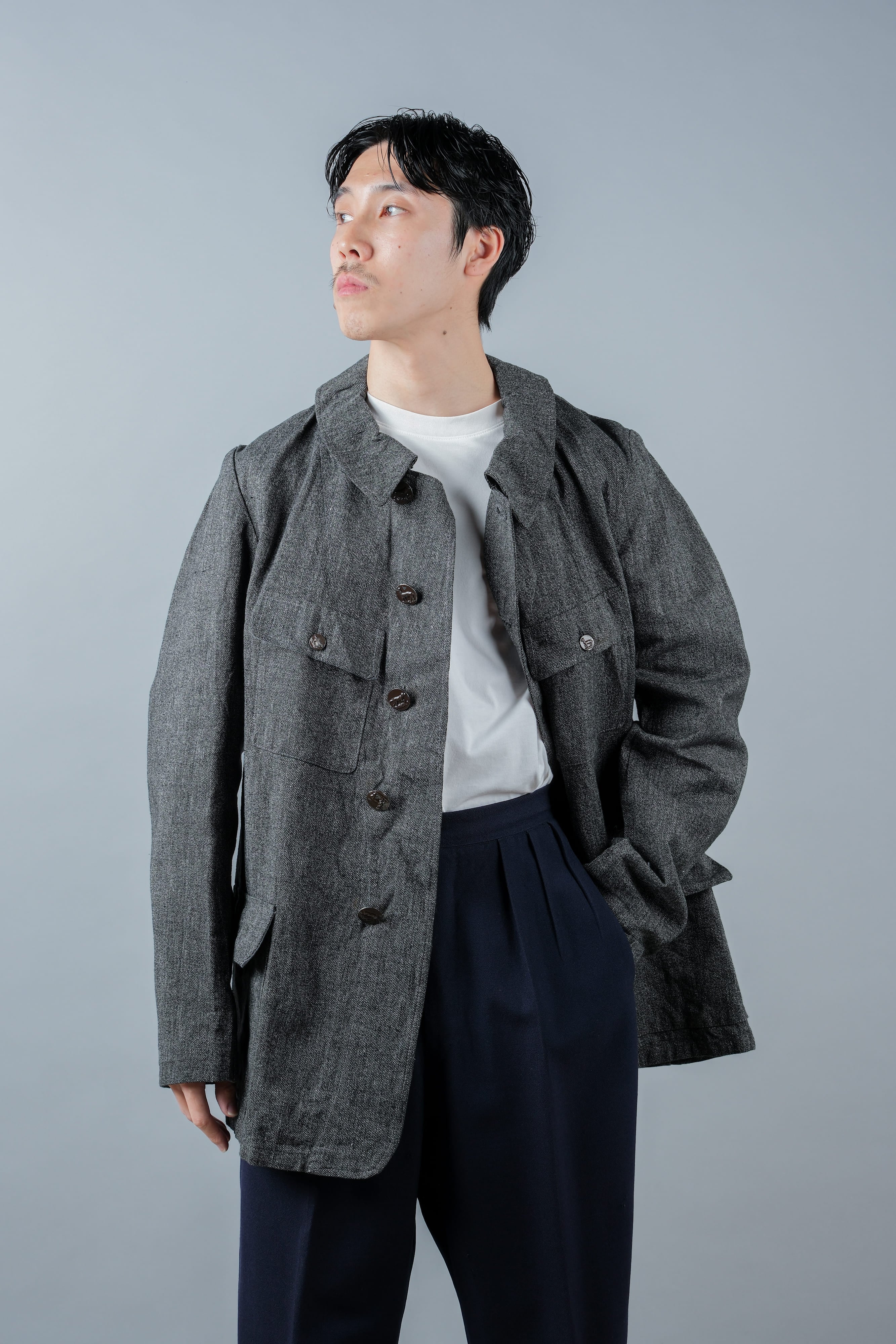 【~30’s】French Vintage Salt & Pepper Cotton Twill Hunting Jacket