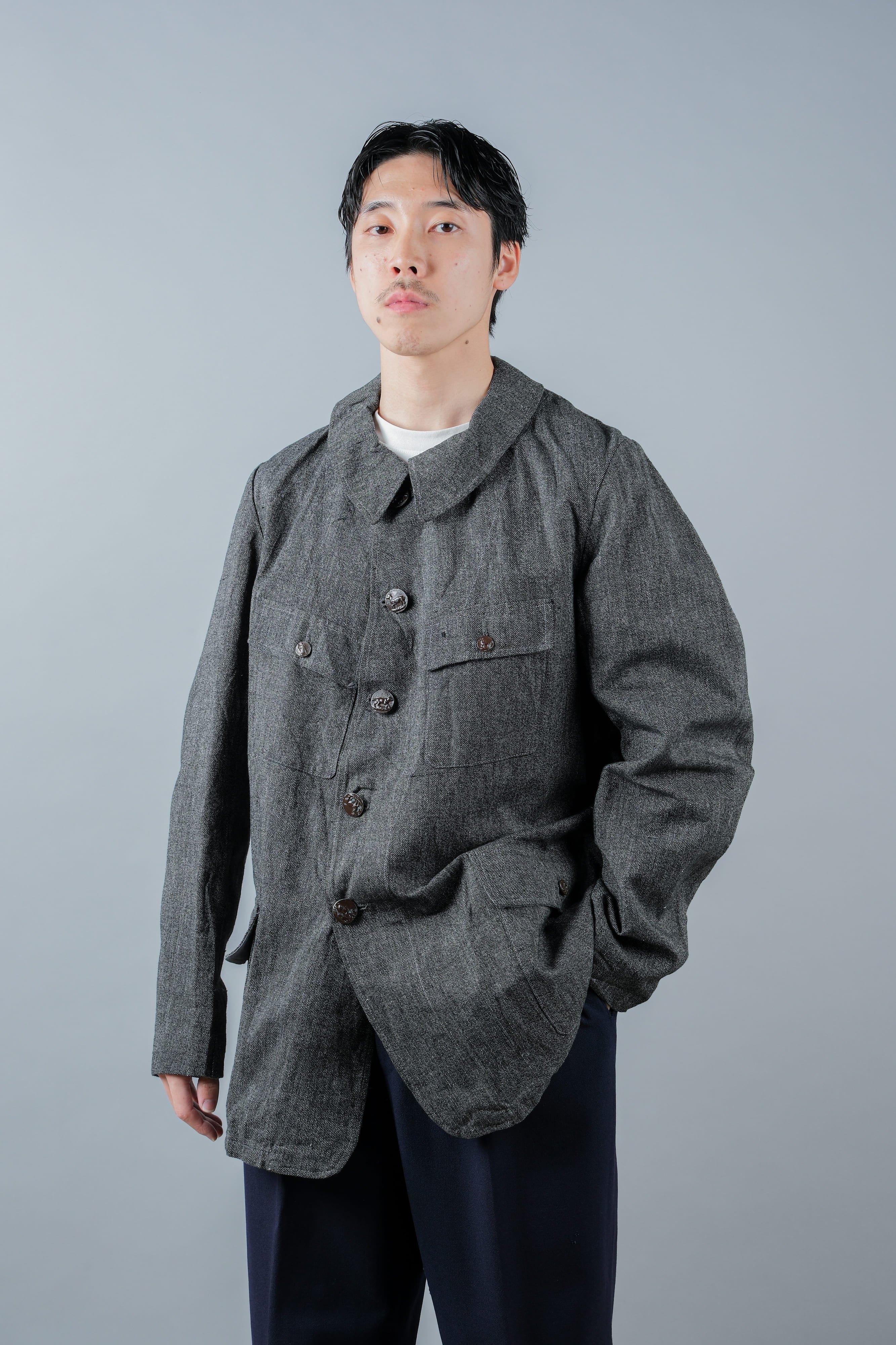 【~30’s】French Vintage Salt & Pepper Cotton Twill Hunting Jacket