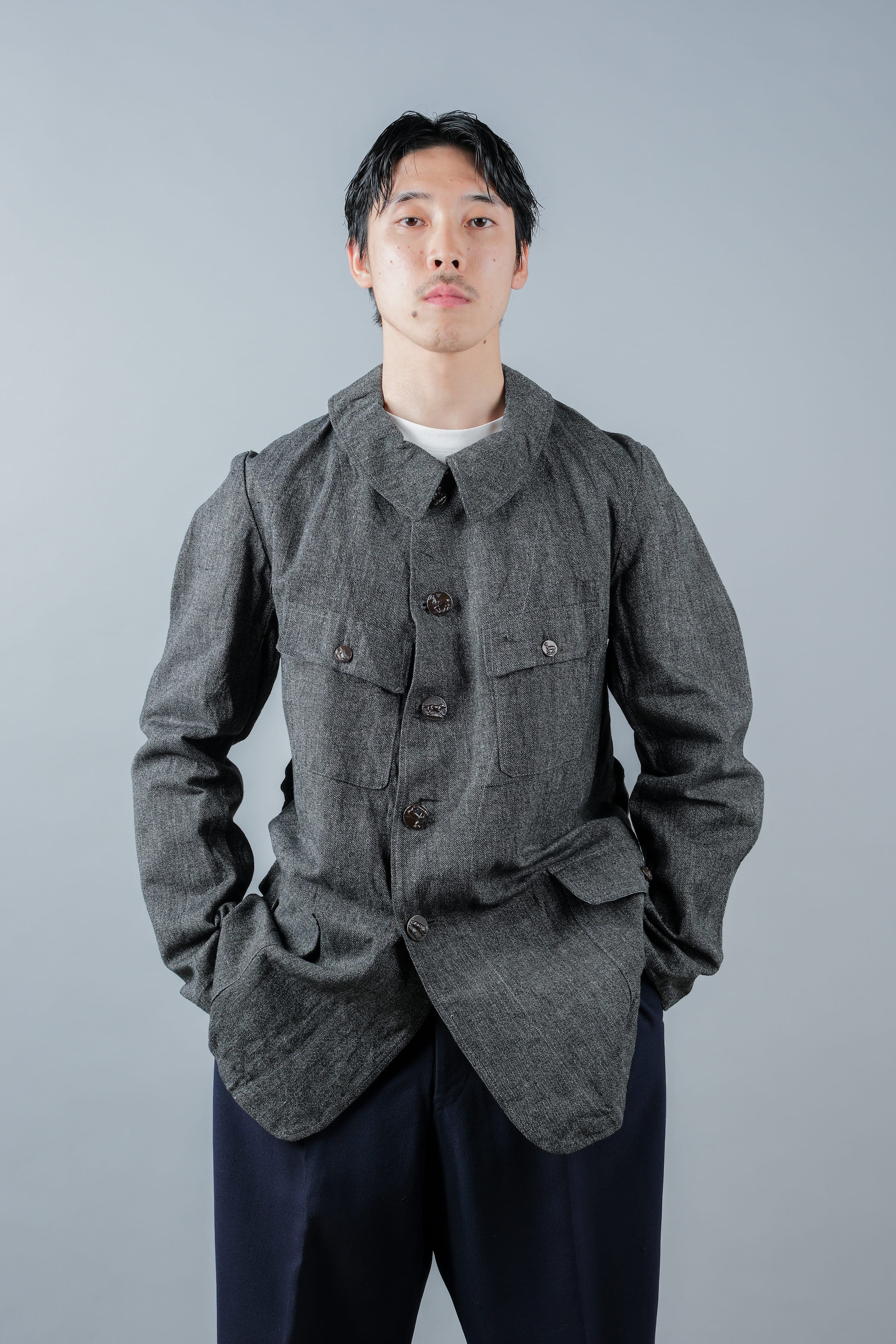 【~30’s】French Vintage Salt & Pepper Cotton Twill Hunting Jacket
