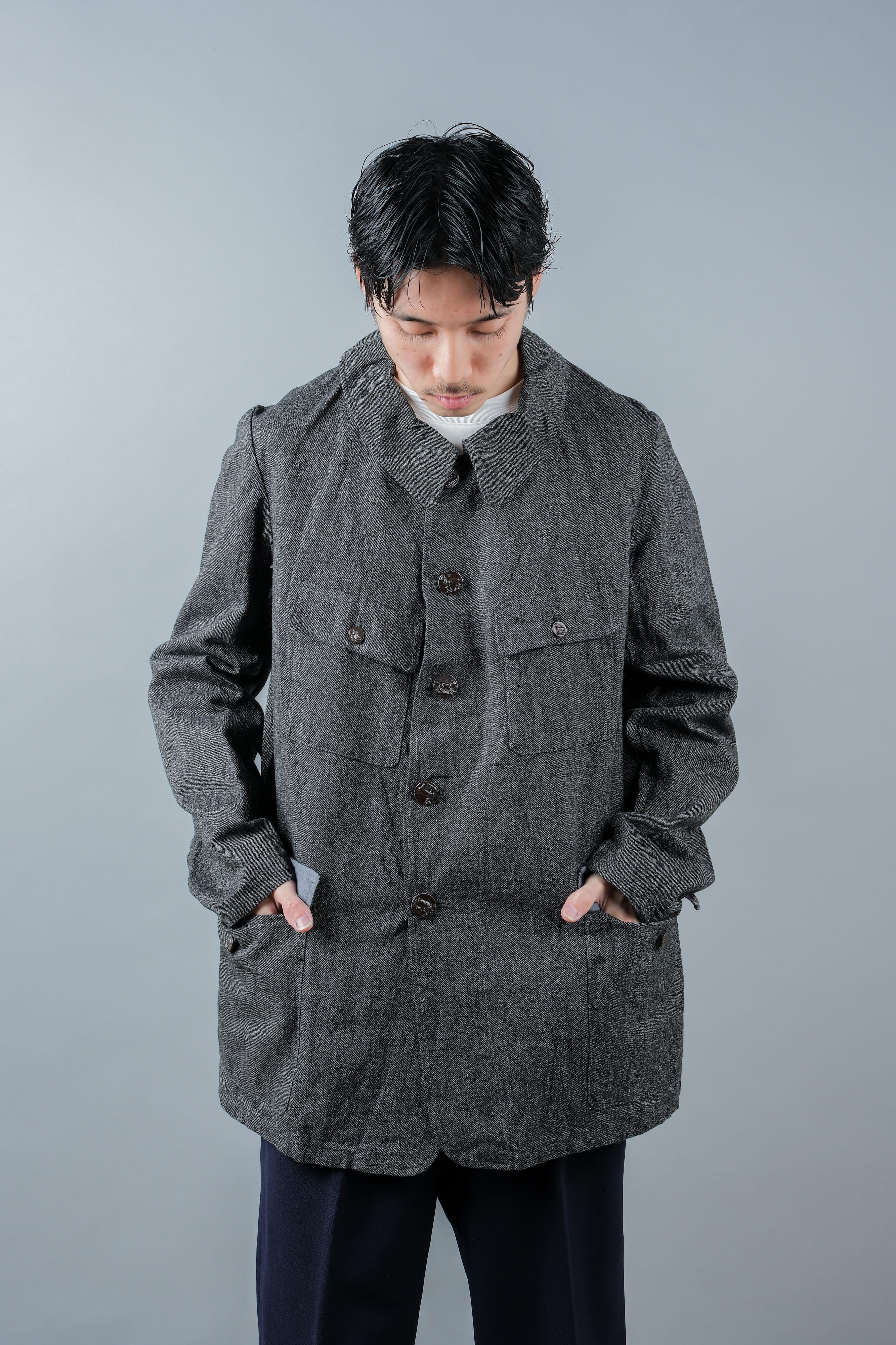 【~30’s】French Vintage Salt & Pepper Cotton Twill Hunting Jacket