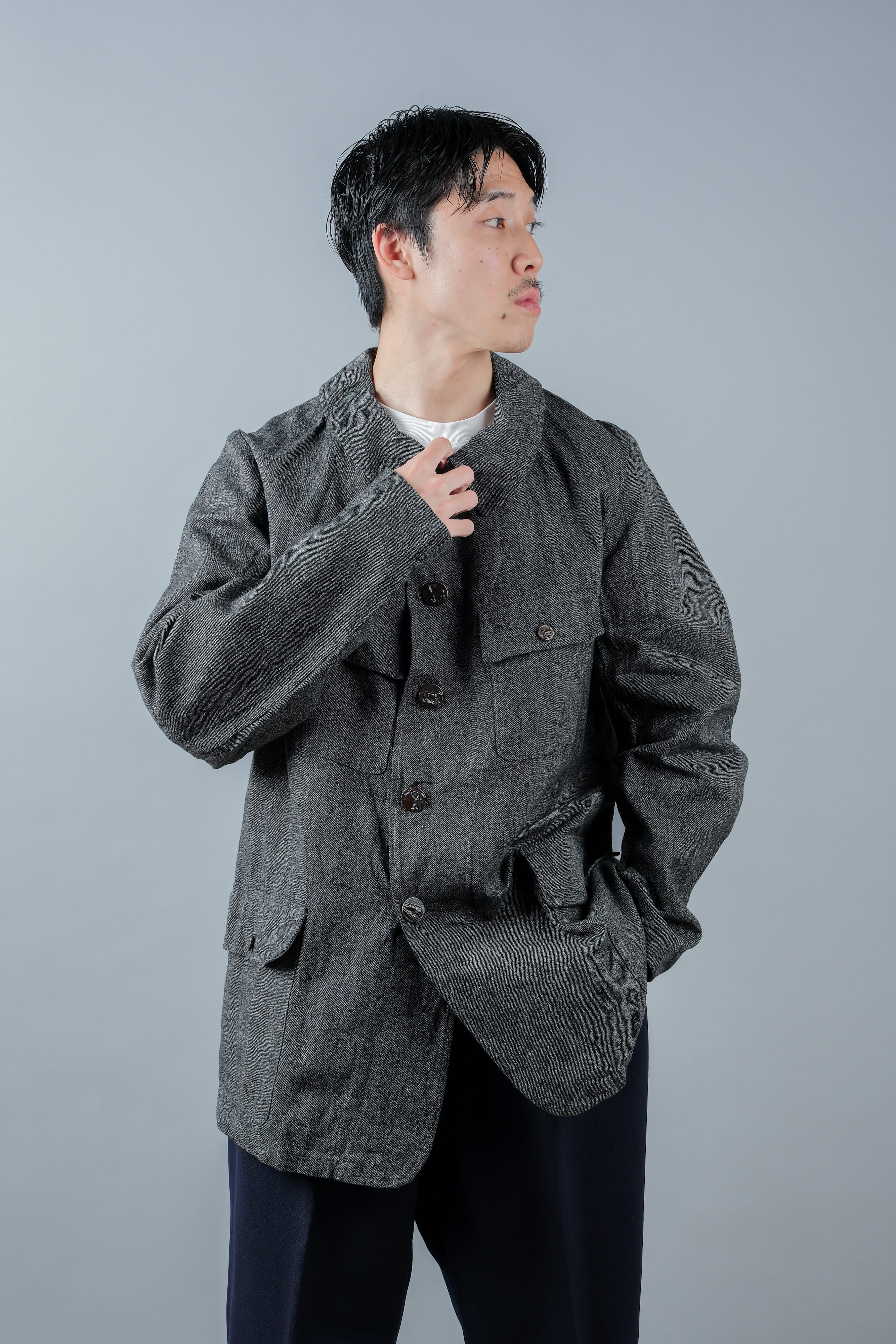 【~30’s】French Vintage Salt & Pepper Cotton Twill Hunting Jacket