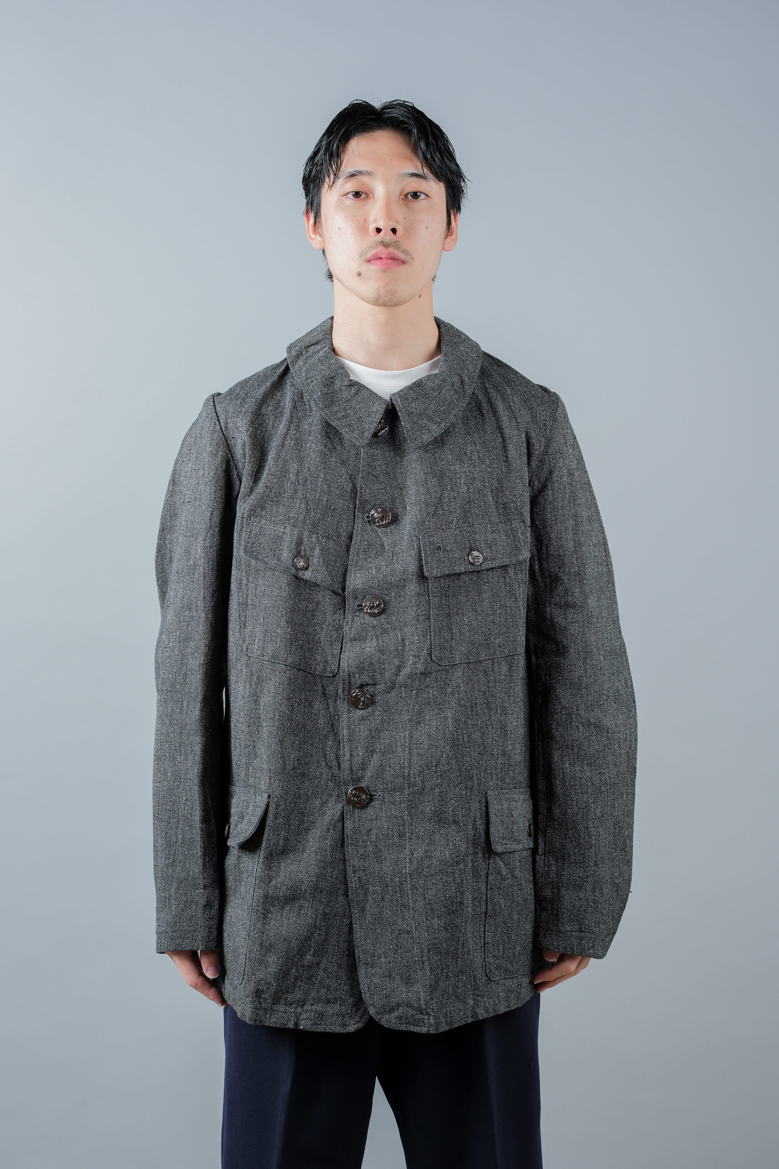 【~30’s】French Vintage Salt & Pepper Cotton Twill Hunting Jacket