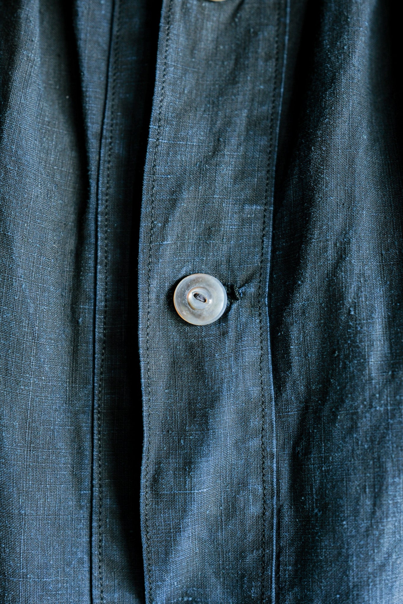【Early 20th C】French Antique Indigo Linen Smock "Full Open Type" "Biaude"
