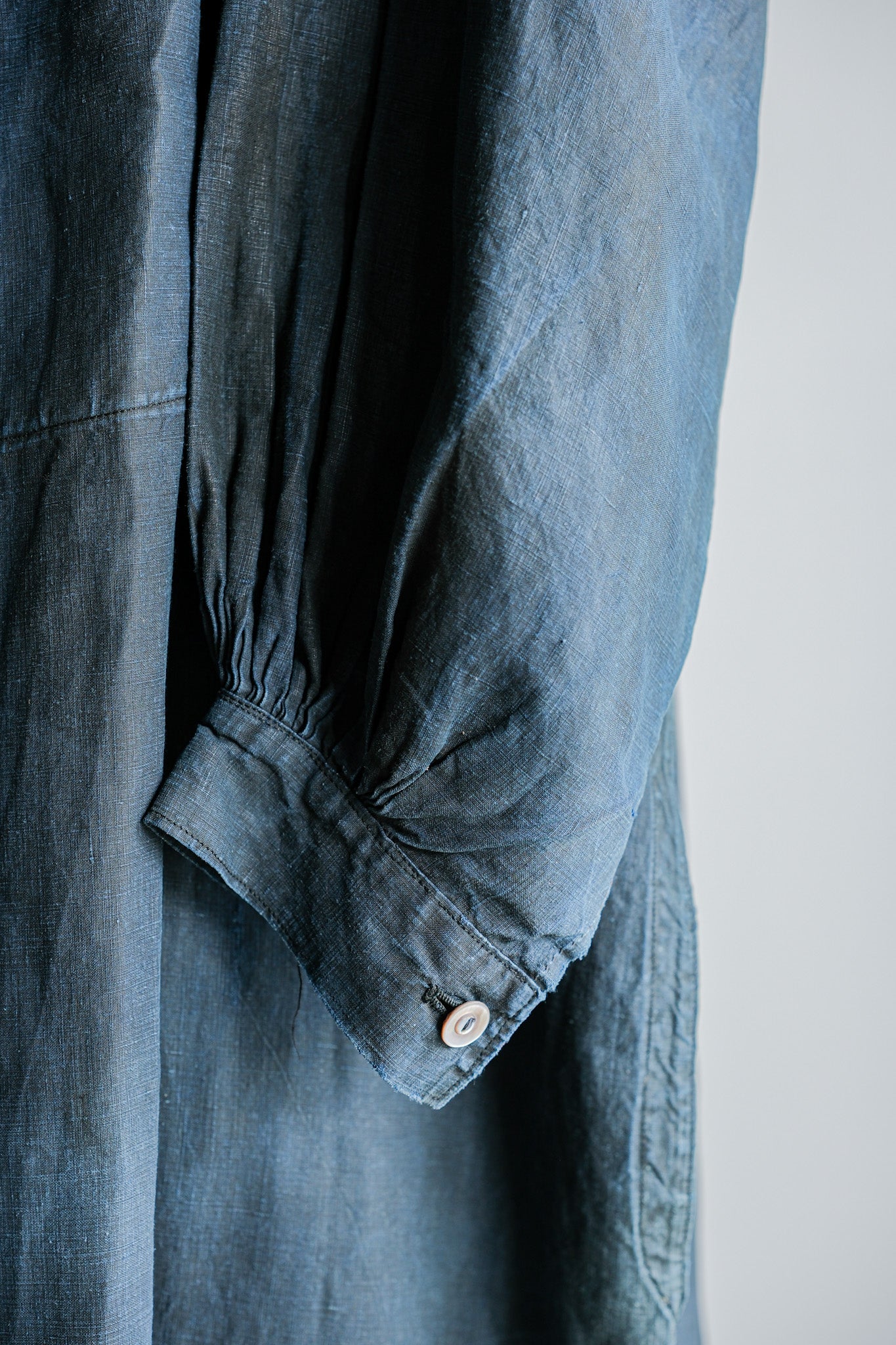 【Early 20th C】French Antique Indigo Linen Smock "Full Open Type" "Biaude"