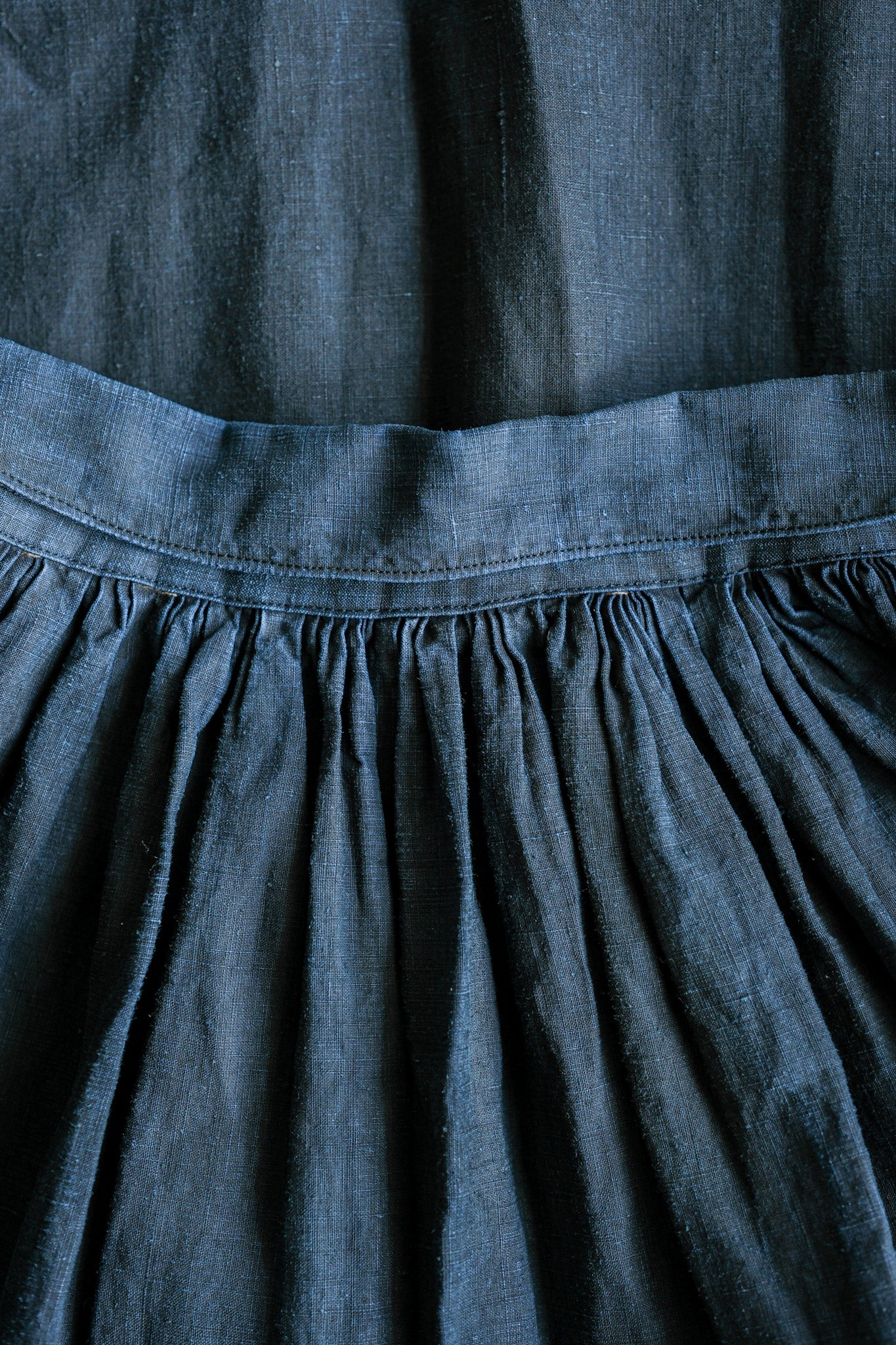 【Early 20th C】French Antique Indigo Linen Smock "Full Open Type" "Biaude"