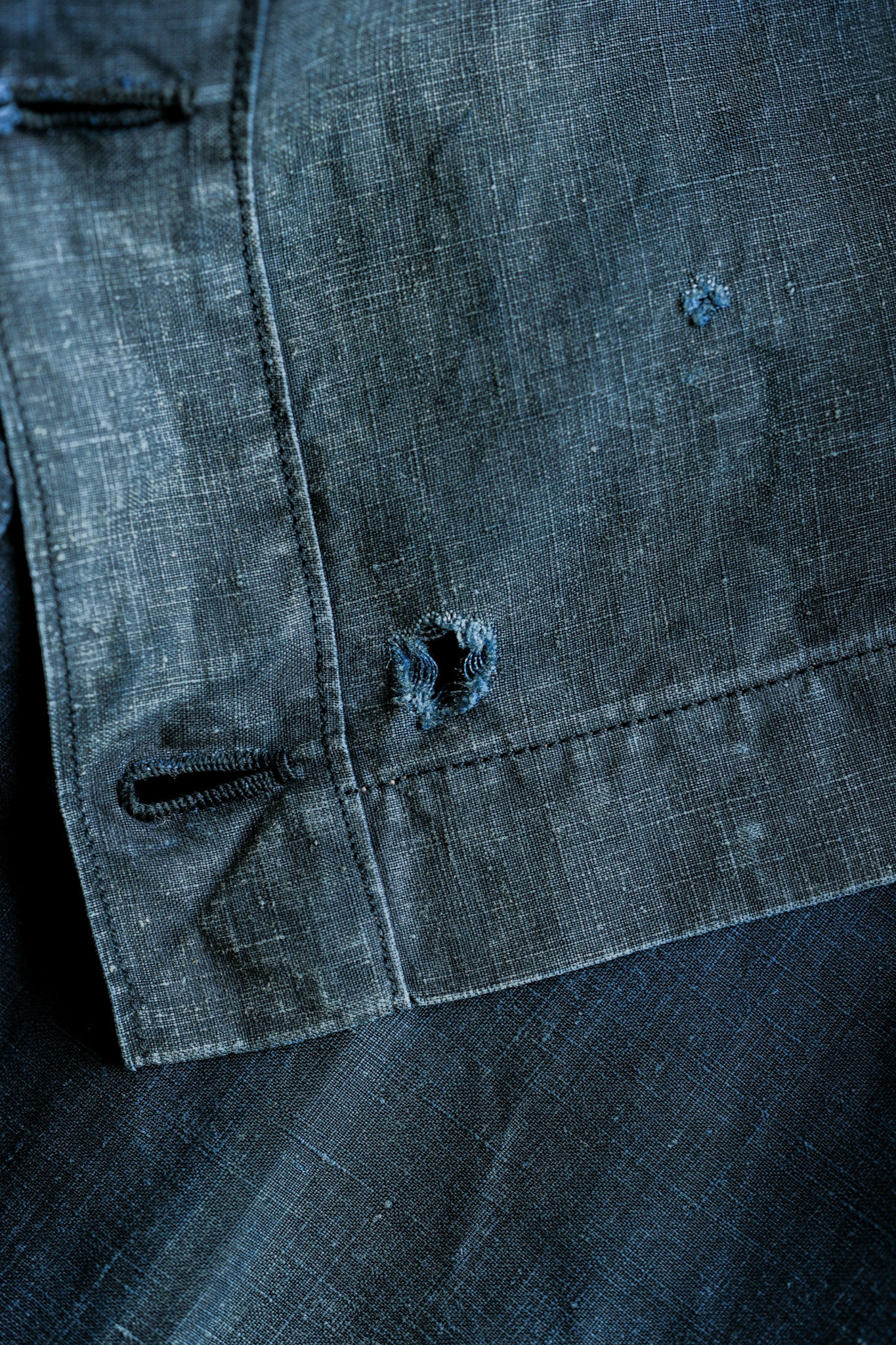 【Early 20th C】French Antique Indigo Linen Smock "Full Open Type" "Biaude"