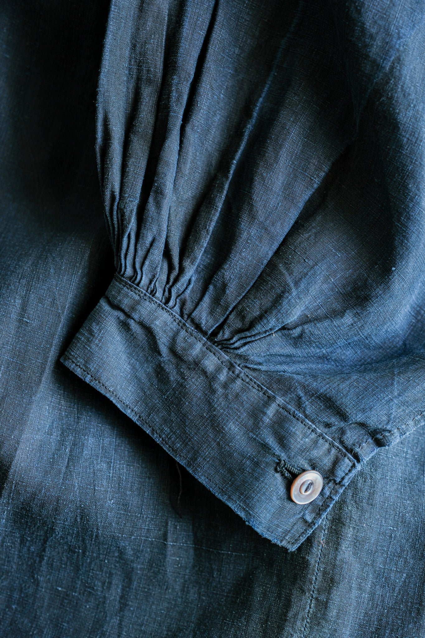 【Early 20th C】French Antique Indigo Linen Smock "Full Open Type" "Biaude"