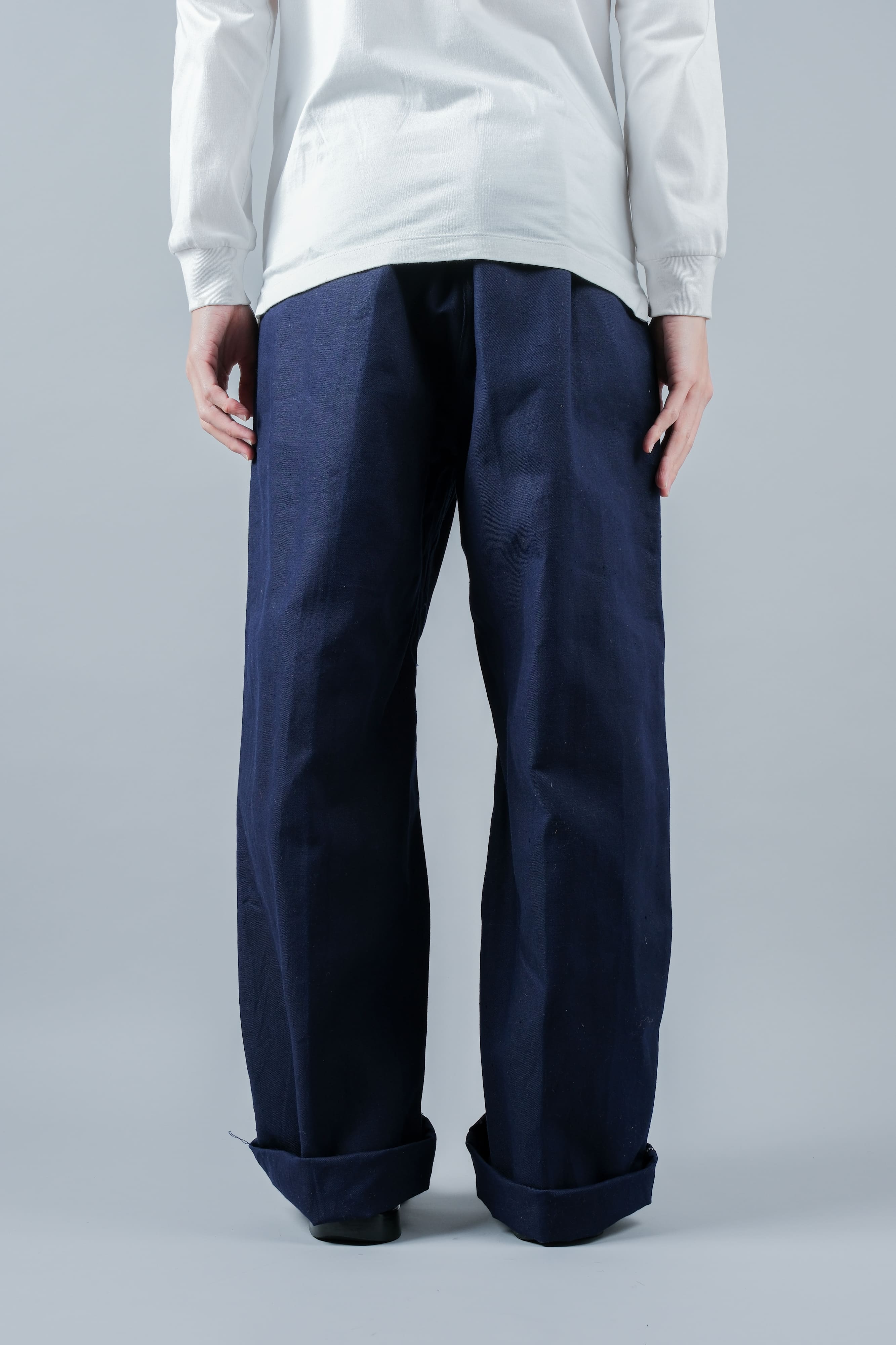 【~50's】French Vintage Blue Cotton Linen Twill Work Pants Size.48-78 "Dead Stock"