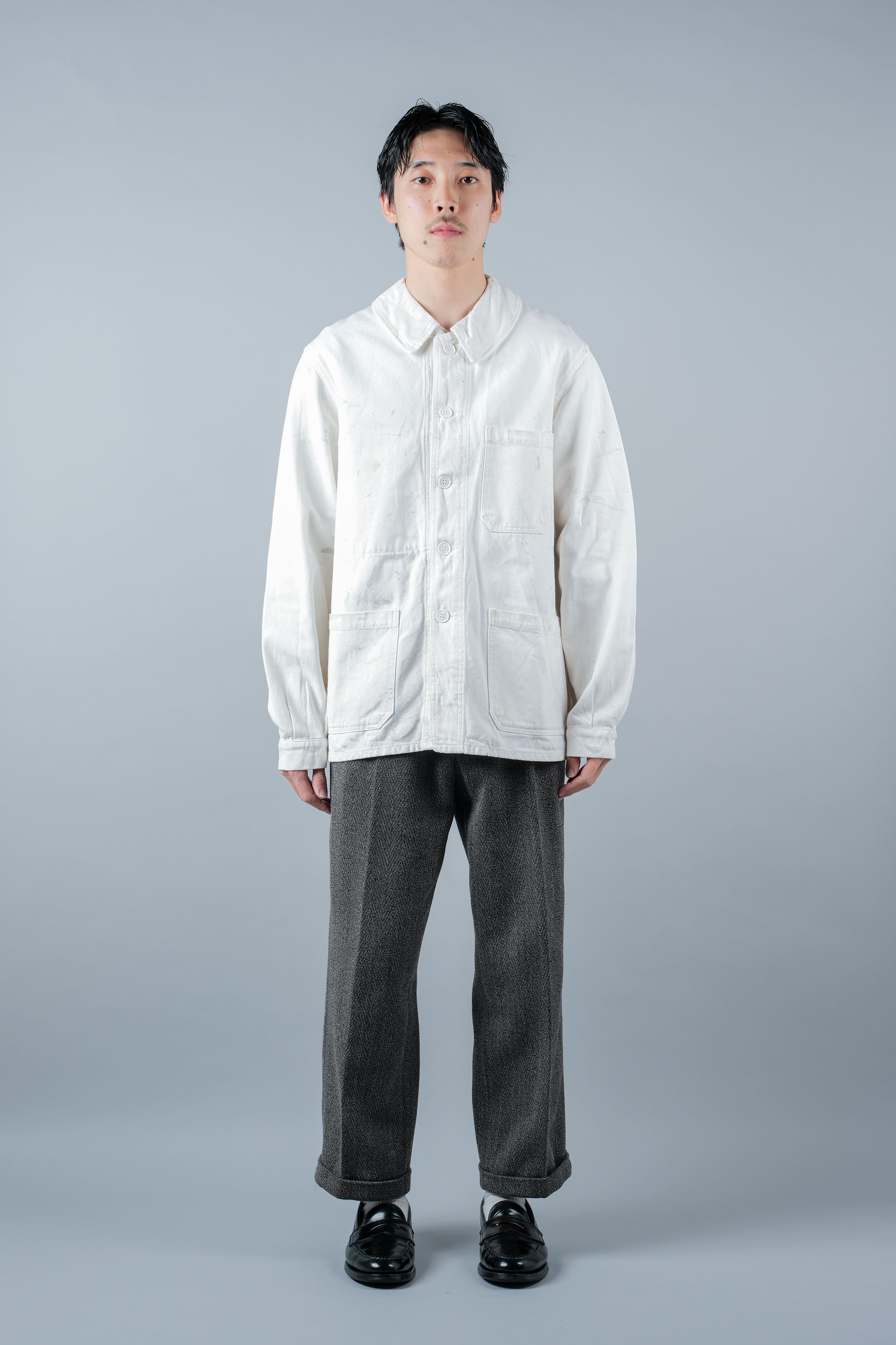 【~60's】French Vintage White Cotton Twill Work Jacket