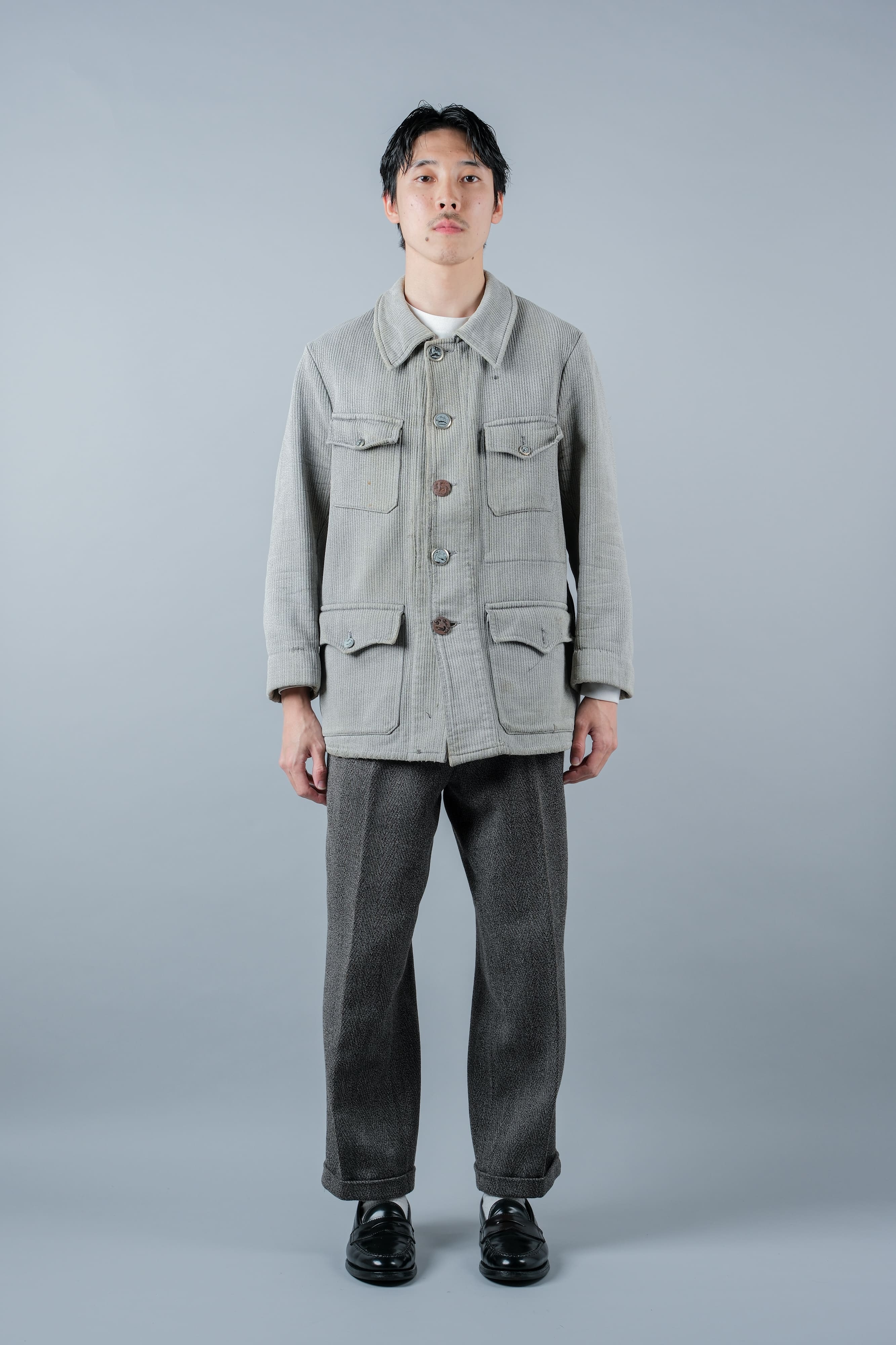 【~50's】French Vintage Gray Cotton Pique Hunting Jacket