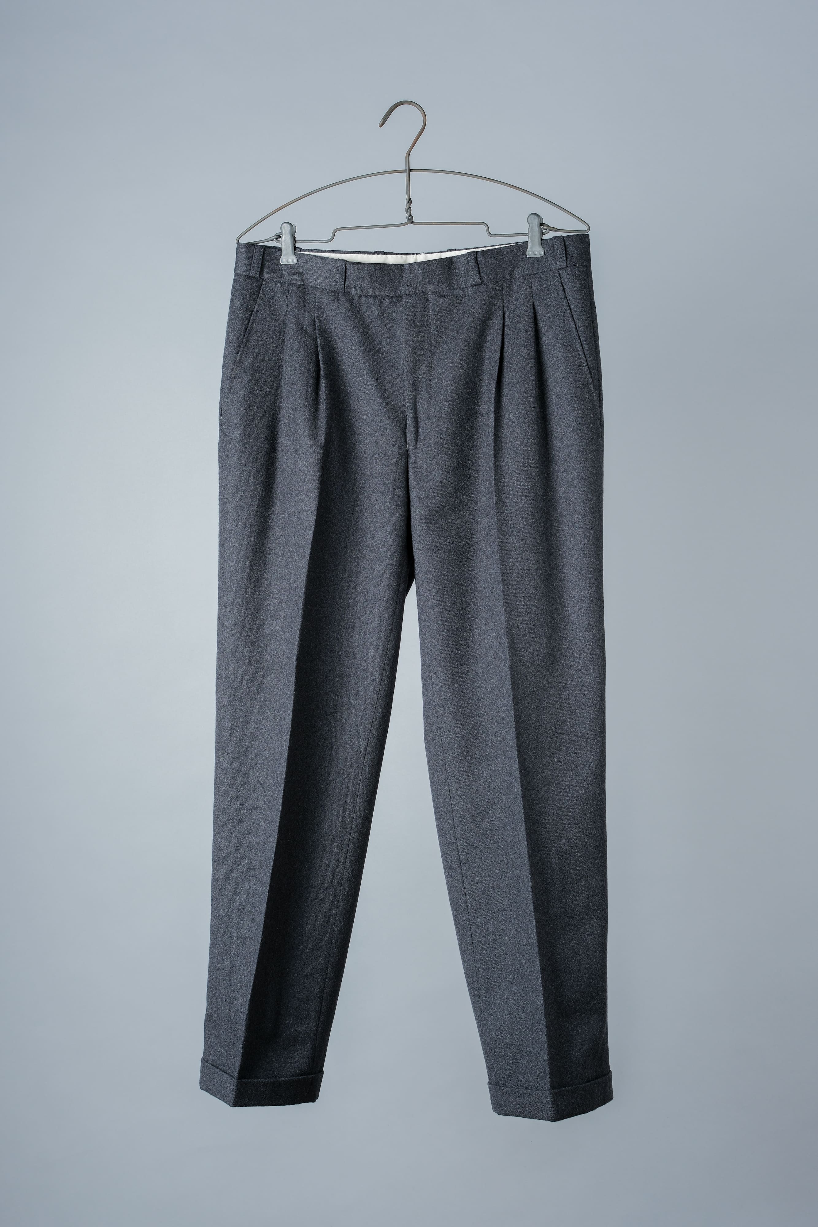 【~90's】Europe Vintage 2 Tuck Turn Up Mixed Wool Trousers Size.38S