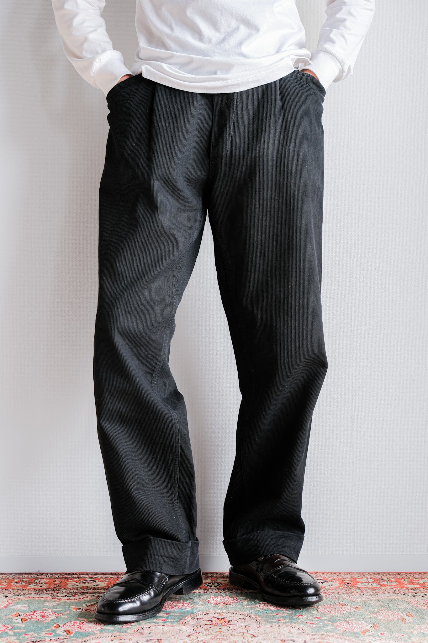 【~50's】French Vintage Black Cotton Pique Work Pants