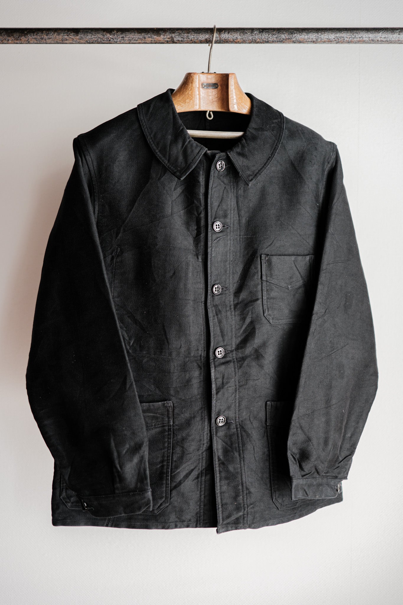 【~30's】French Vintage Black Moleskin Work Jacket "Le Mont St. Michel"