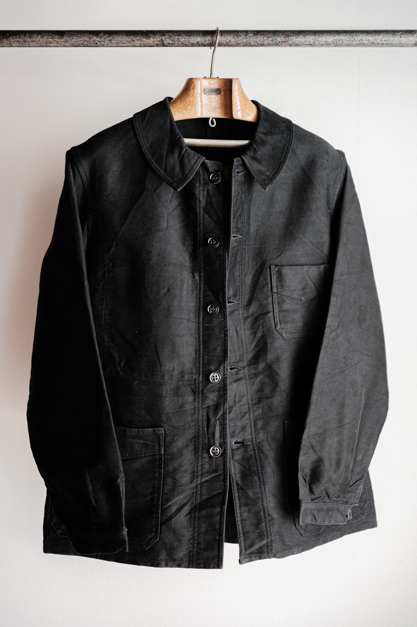 【~30's】French Vintage Black Moleskin Work Jacket "Le Mont St. Michel"