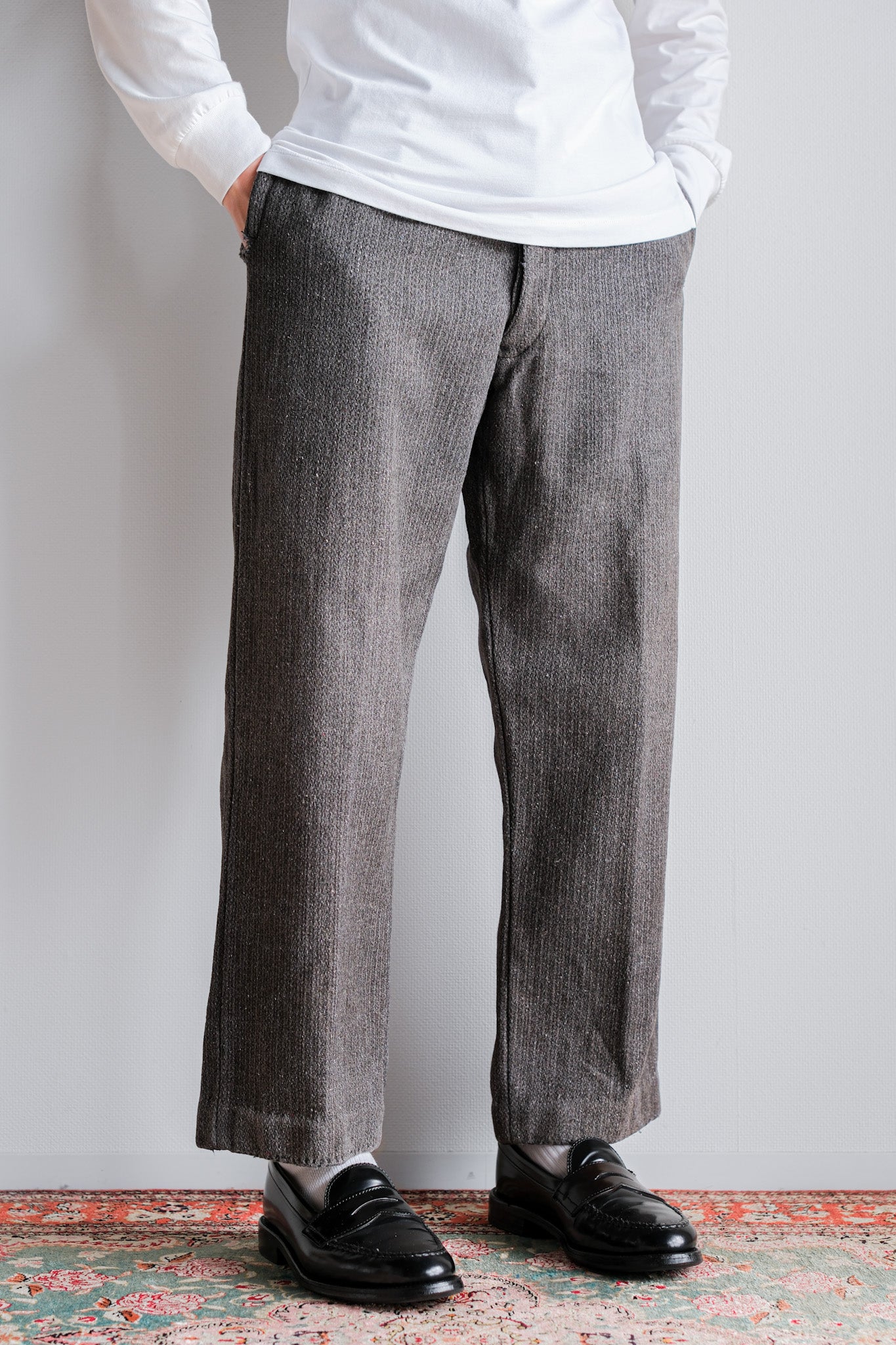 【~30’s】French Vintage Gray Wool Striped Work Pants