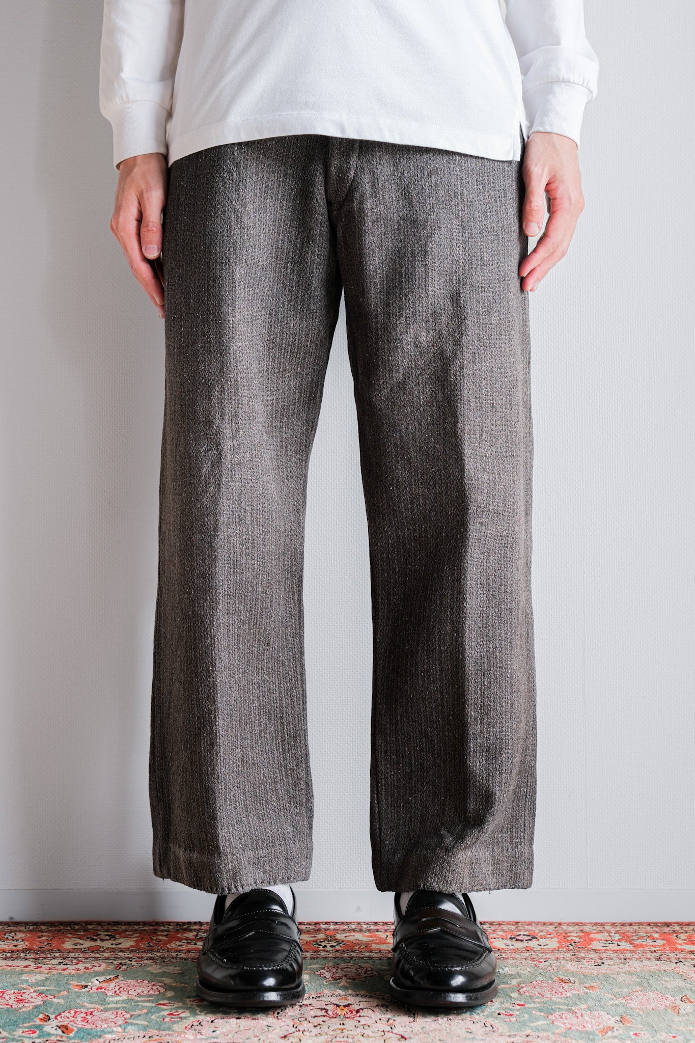 【~30’s】French Vintage Gray Wool Striped Work Pants