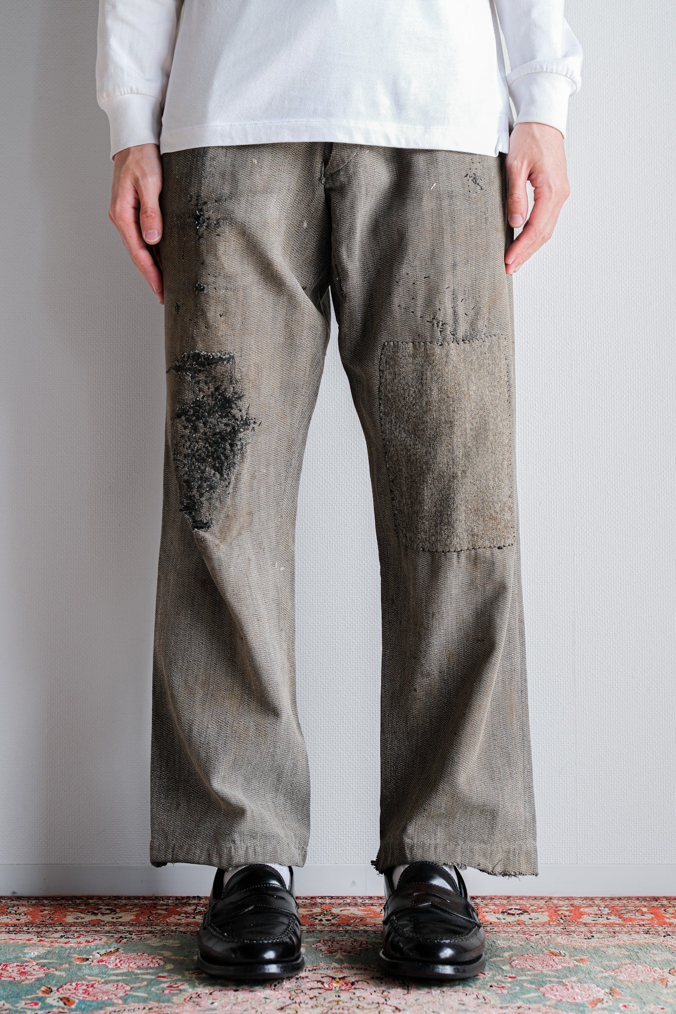 【~10's】French Antique Salt & Pepper Cotton Twill Work Pants "Boro"