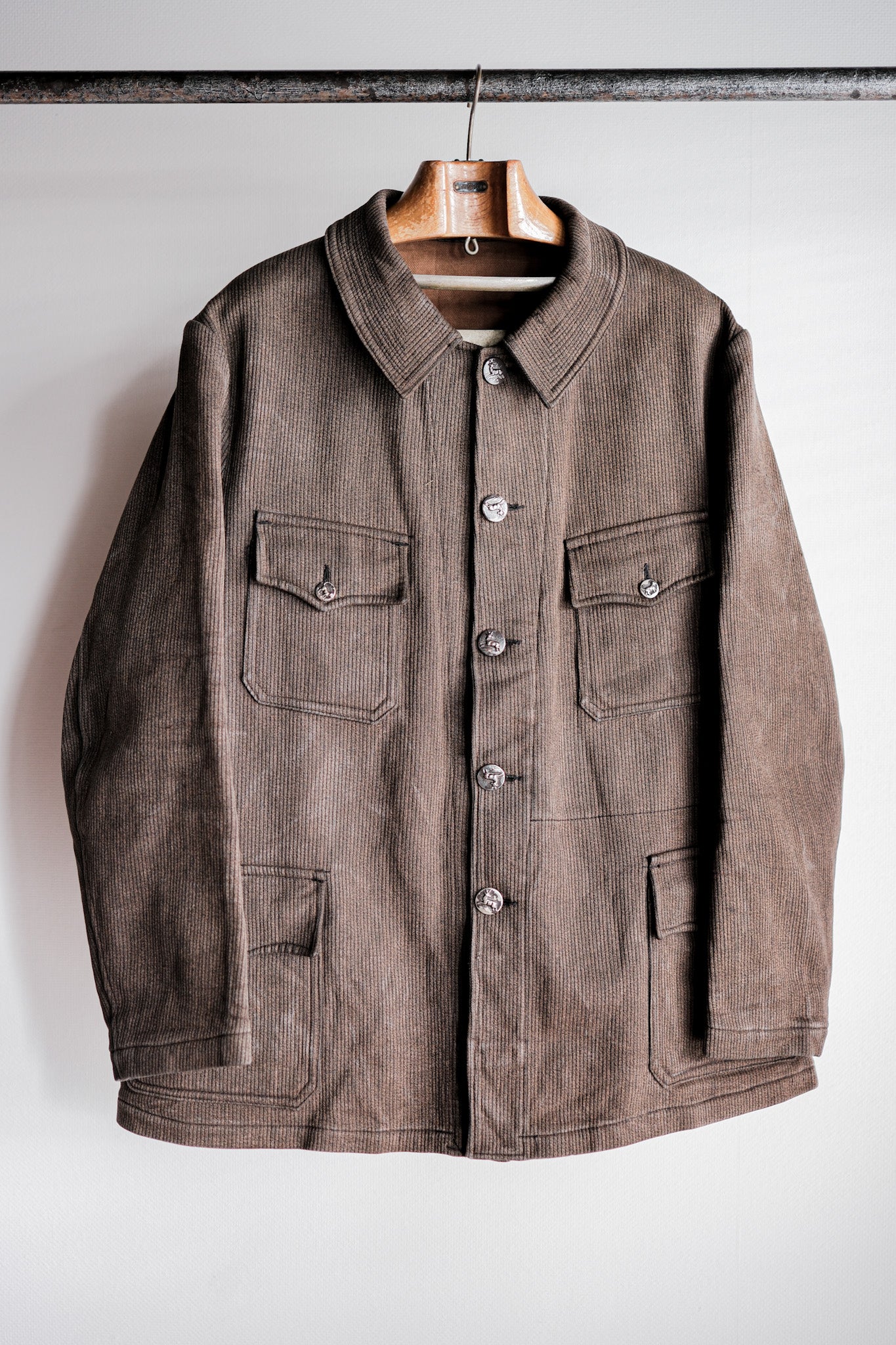 【~50's】French Vintage Brown Salt & Pepper Cotton Pique Hunting Jacket