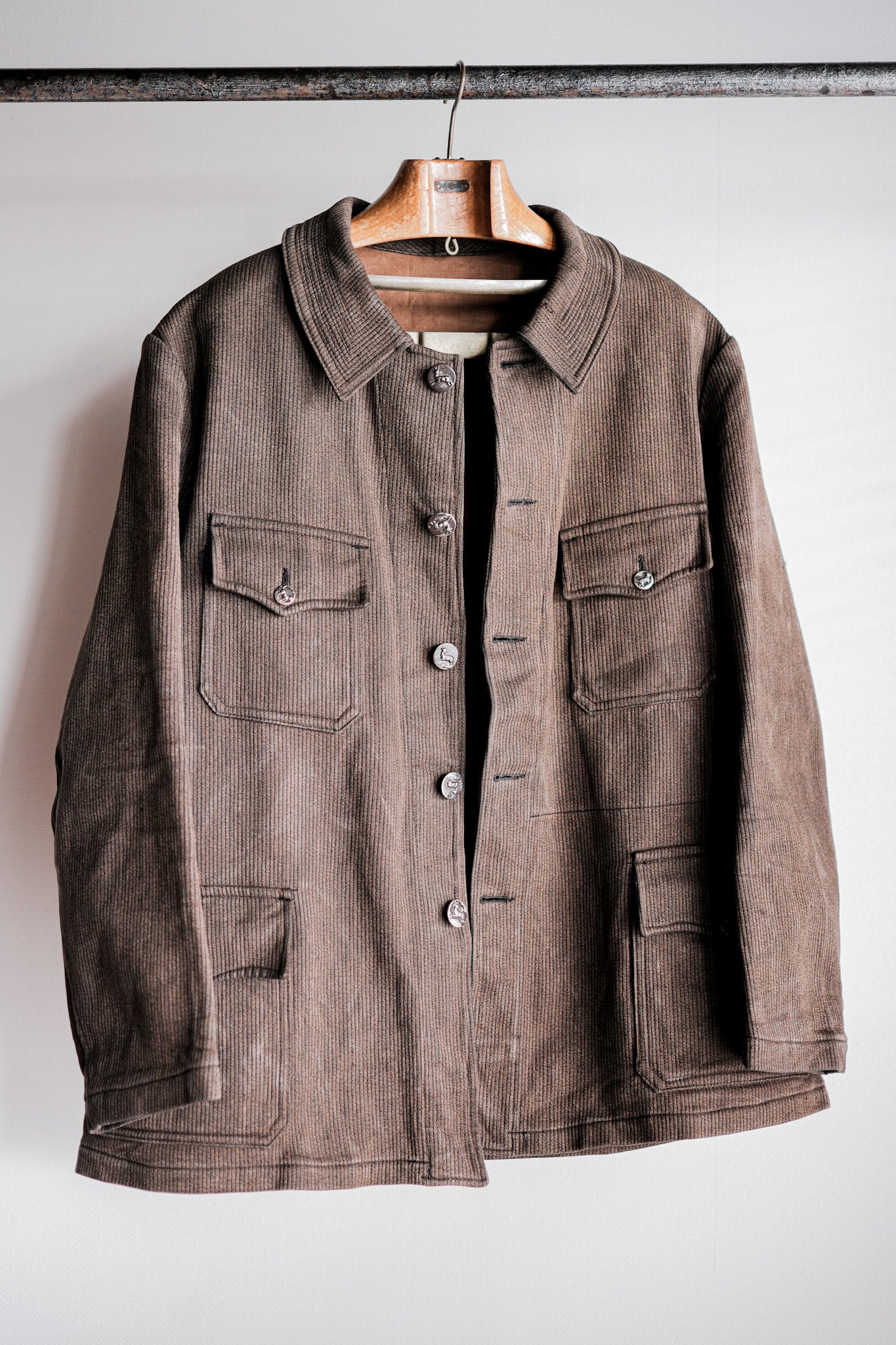 【~50's】French Vintage Brown Salt & Pepper Cotton Pique Hunting Jacket