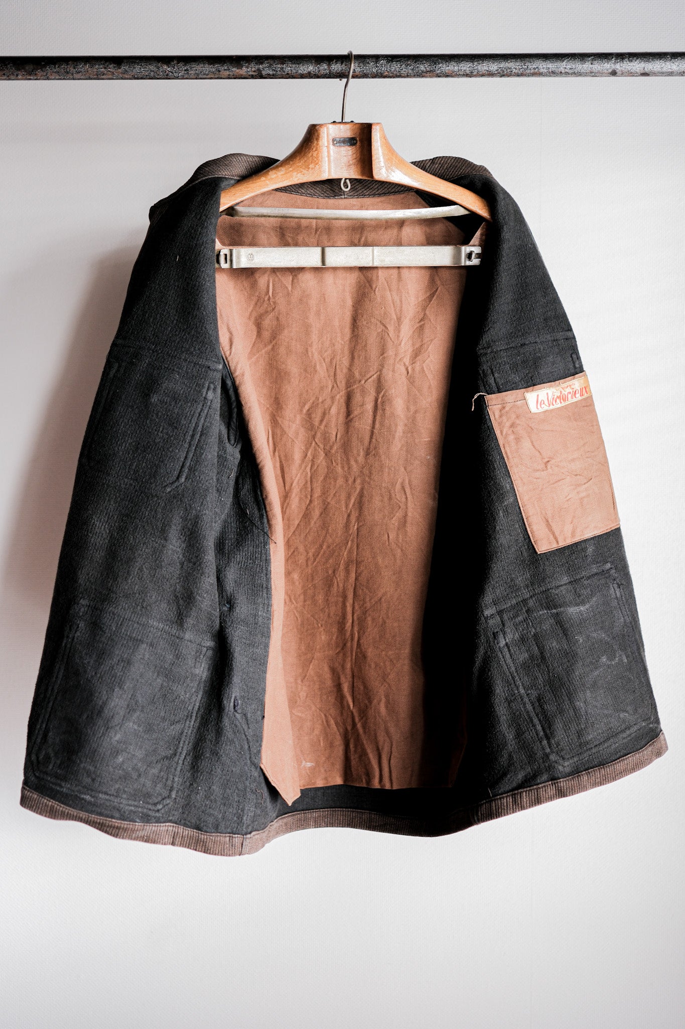 【~50's】French Vintage Brown Salt & Pepper Cotton Pique Hunting Jacket