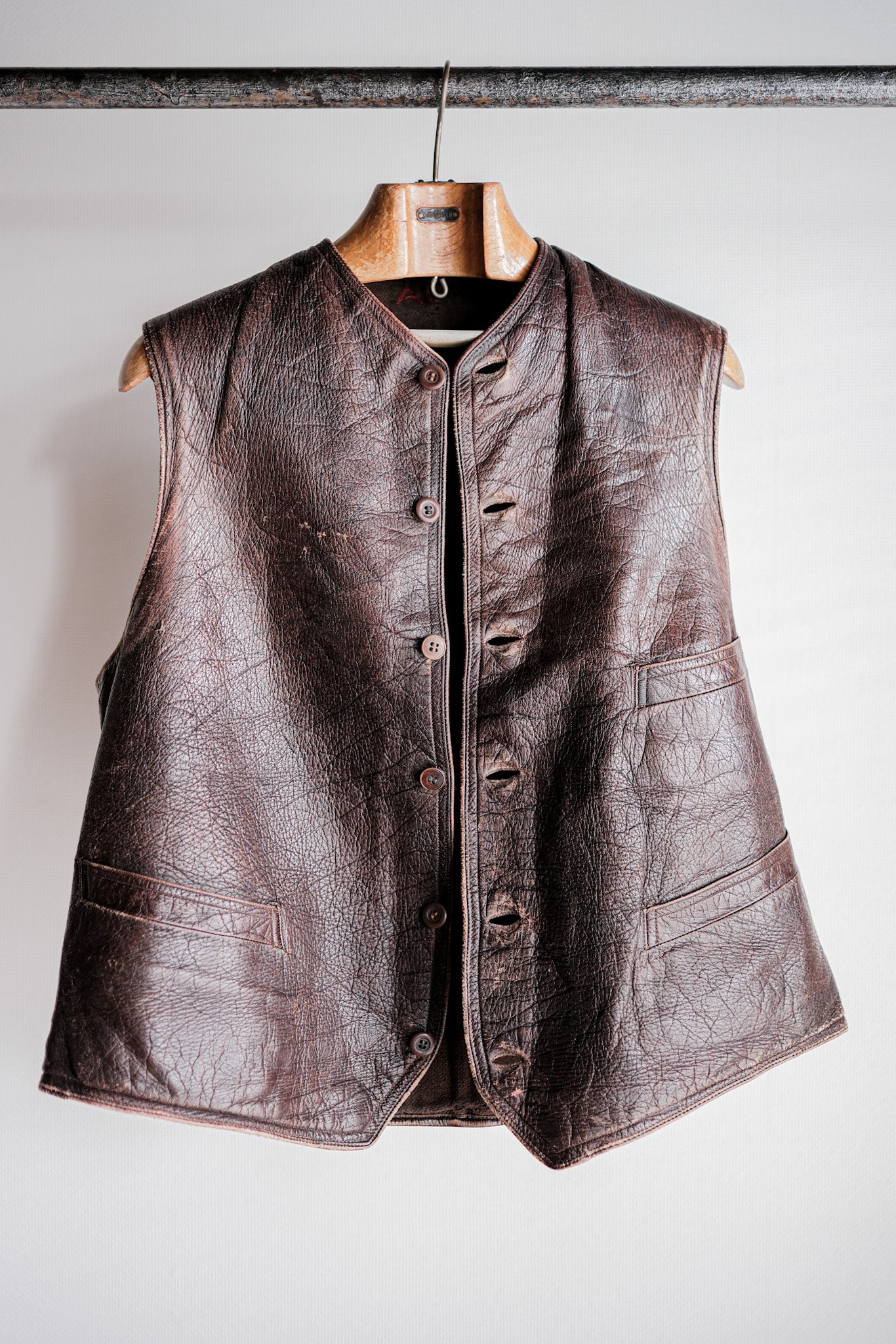 【~40's】French Vintage Brown Leather Work Gilet