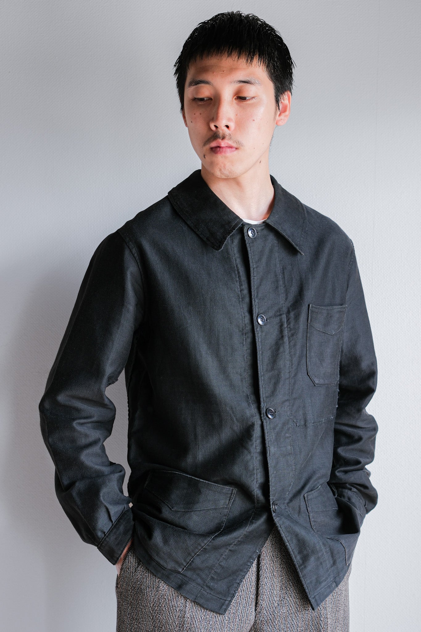 【~30's】French Vintage Black Light Moleskin Work Jacket "4 Buttons"