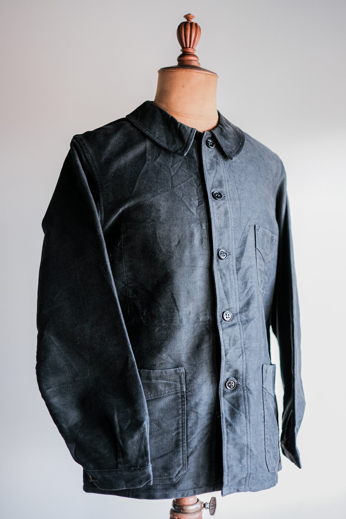 【~30's】French Vintage Black Moleskin Work Jacket "Le Mont St. Michel"