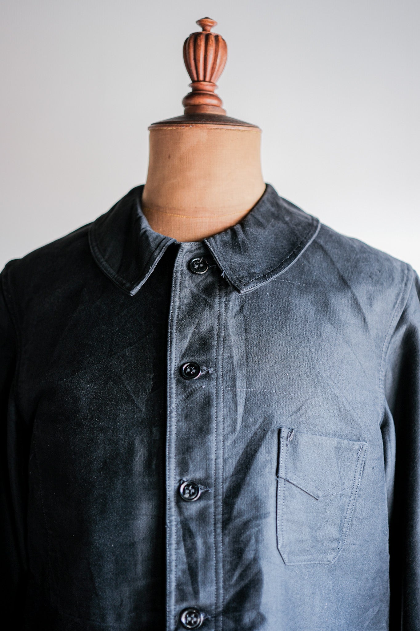 【~30's】French Vintage Black Moleskin Work Jacket "Le Mont St. Michel"
