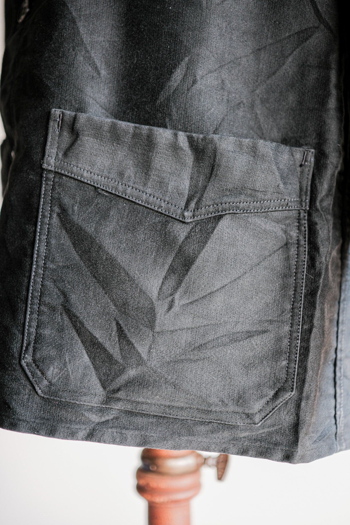 【~30's】French Vintage Black Moleskin Work Jacket "Le Mont St. Michel"