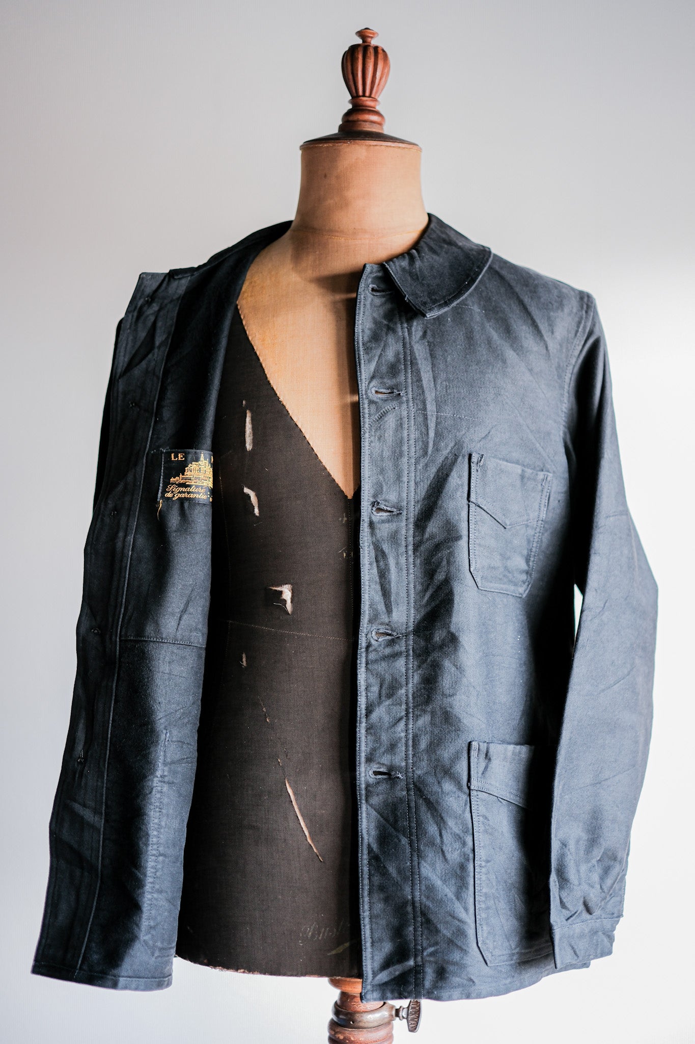 【~30's】French Vintage Black Moleskin Work Jacket "Le Mont St. Michel"