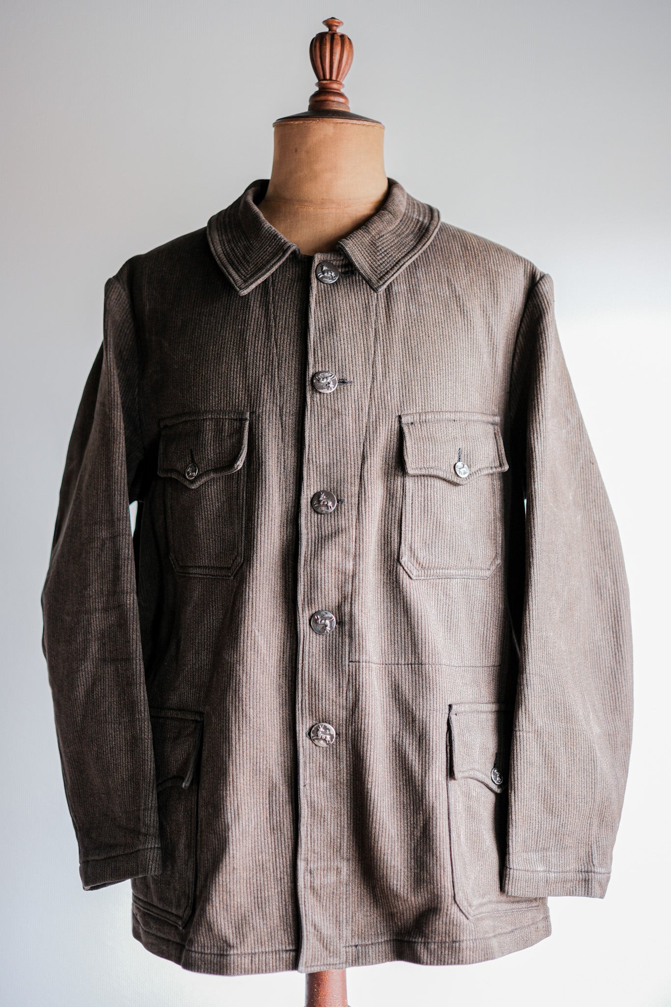 【~50's】French Vintage Brown Salt & Pepper Cotton Pique Hunting Jacket