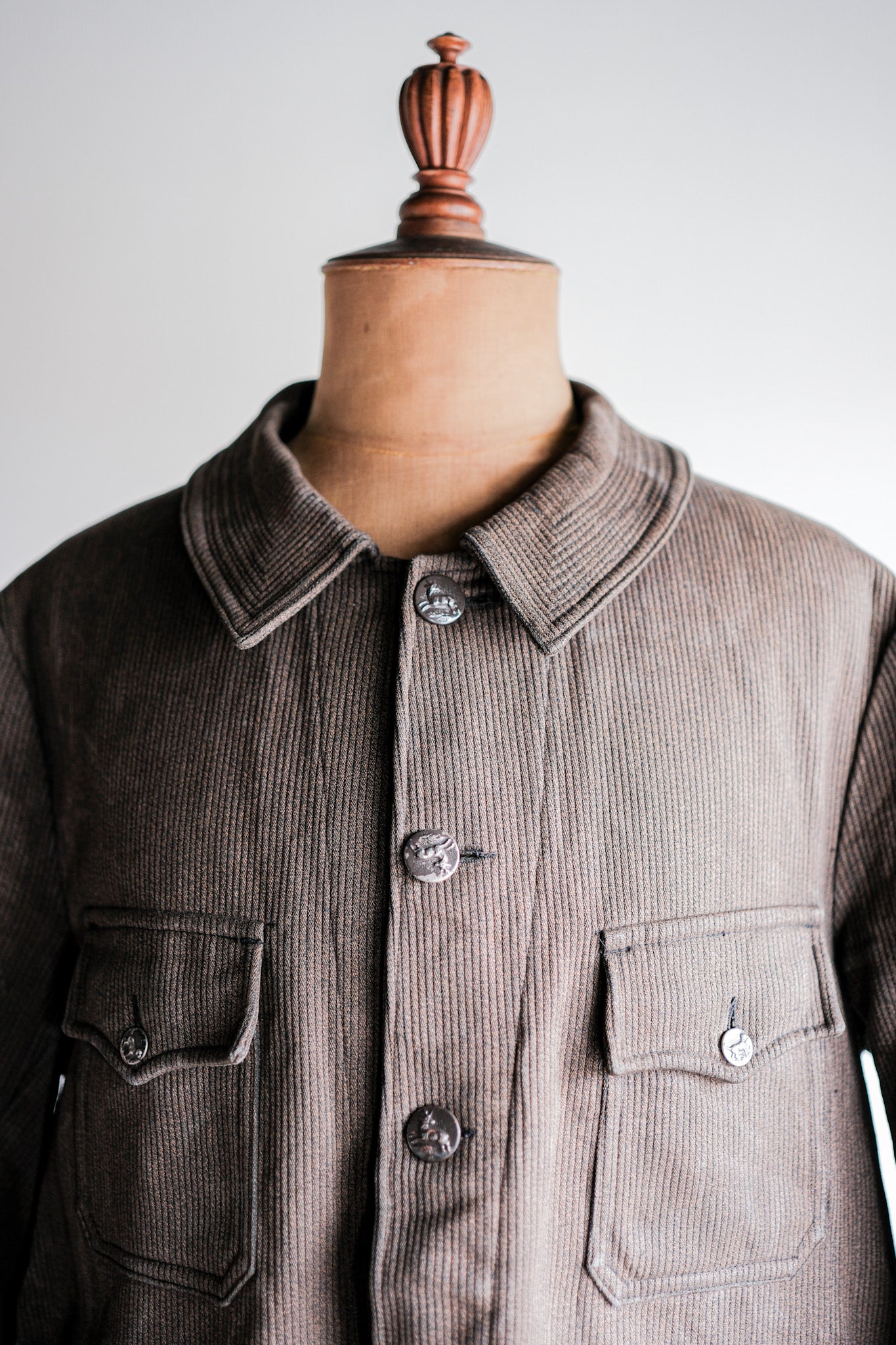 【~50's】French Vintage Brown Salt & Pepper Cotton Pique Hunting Jacket