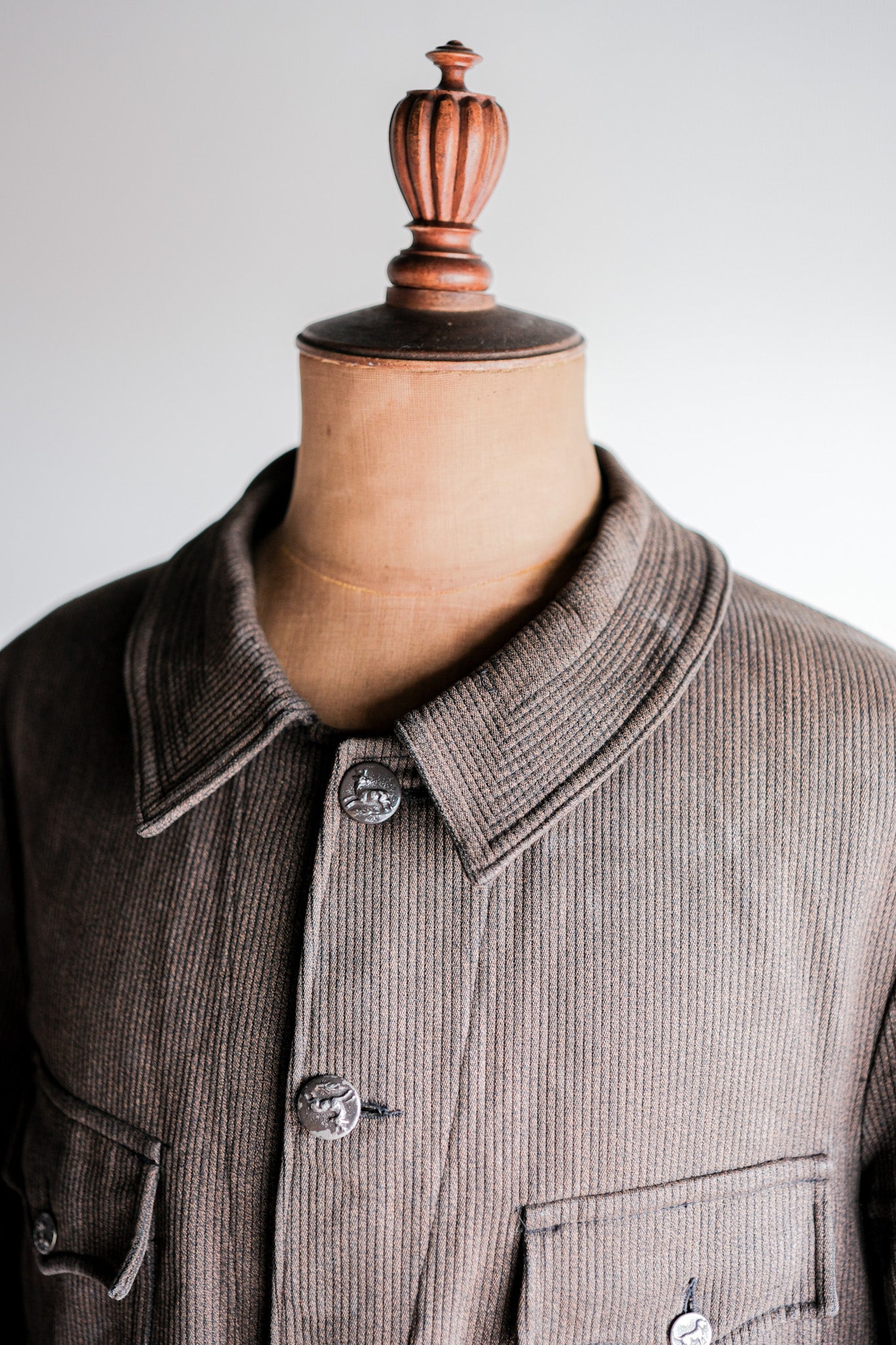 【~50's】French Vintage Brown Salt & Pepper Cotton Pique Hunting Jacket