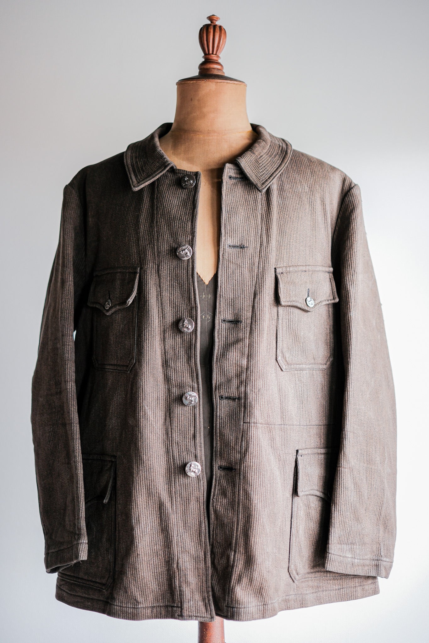 【~50's】French Vintage Brown Salt & Pepper Cotton Pique Hunting Jacket