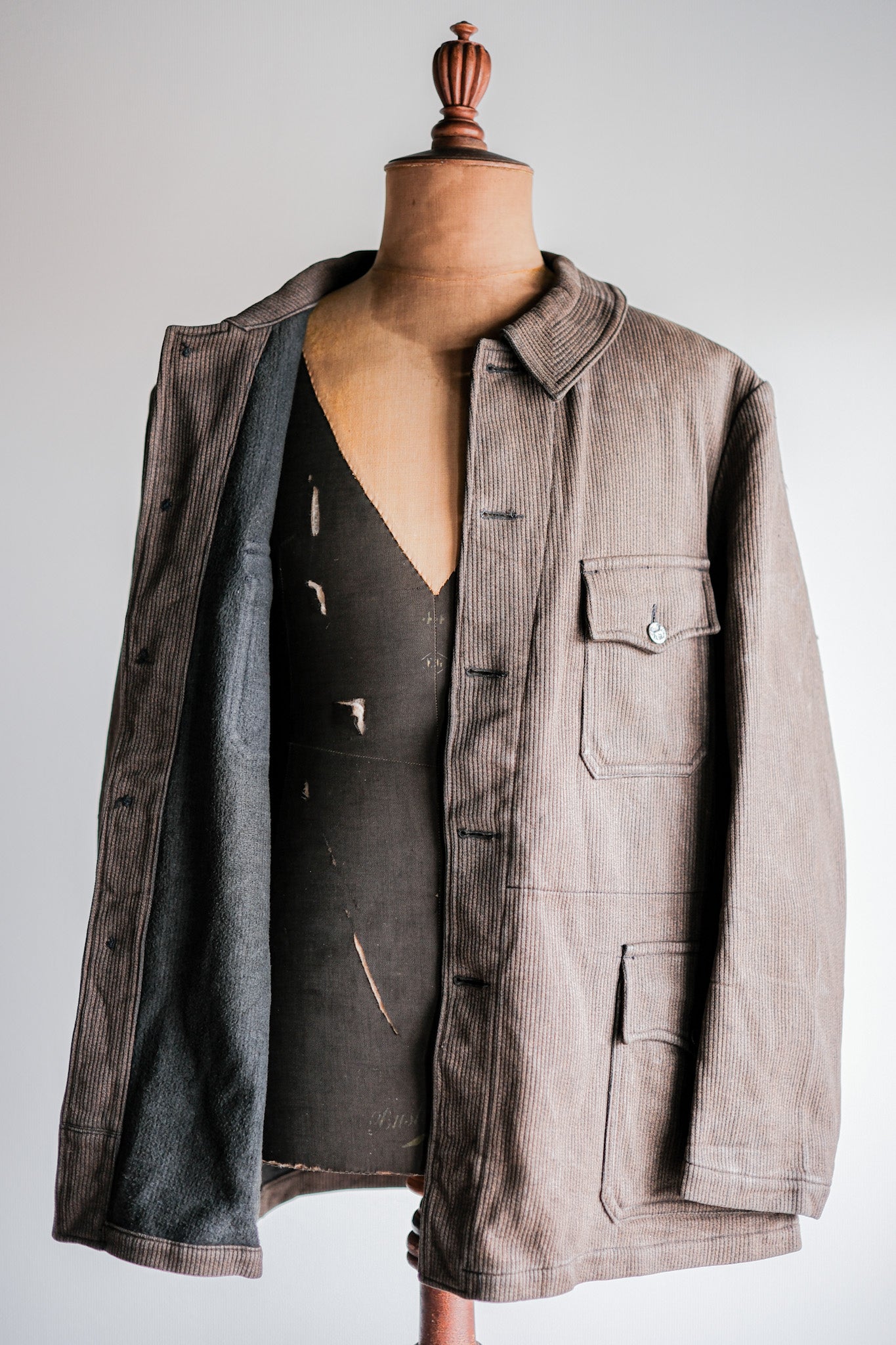 【~50's】French Vintage Brown Salt & Pepper Cotton Pique Hunting Jacket