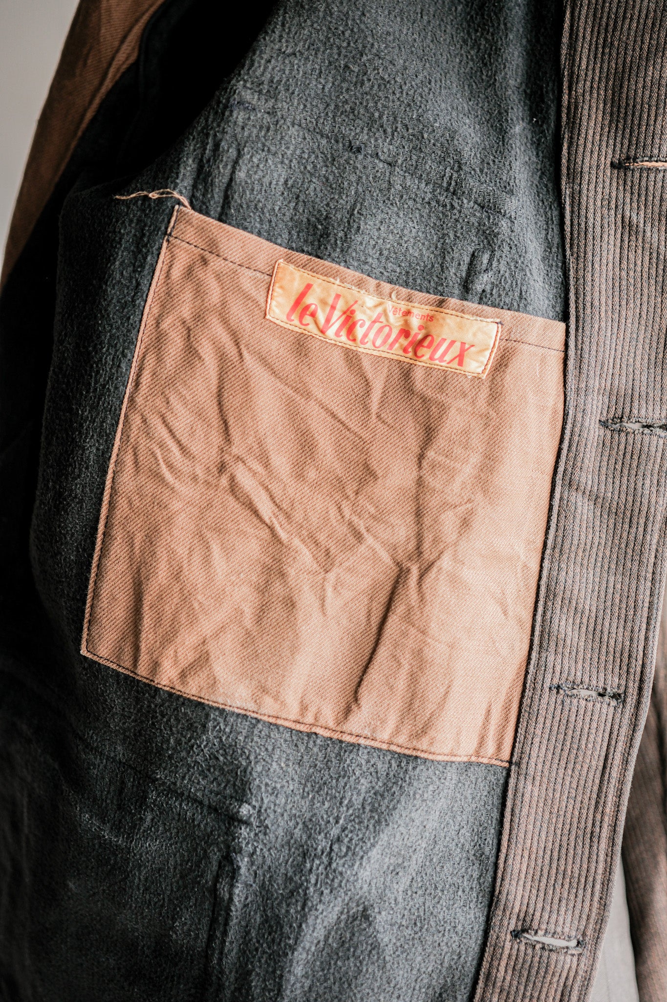 【~50's】French Vintage Brown Salt & Pepper Cotton Pique Hunting Jacket