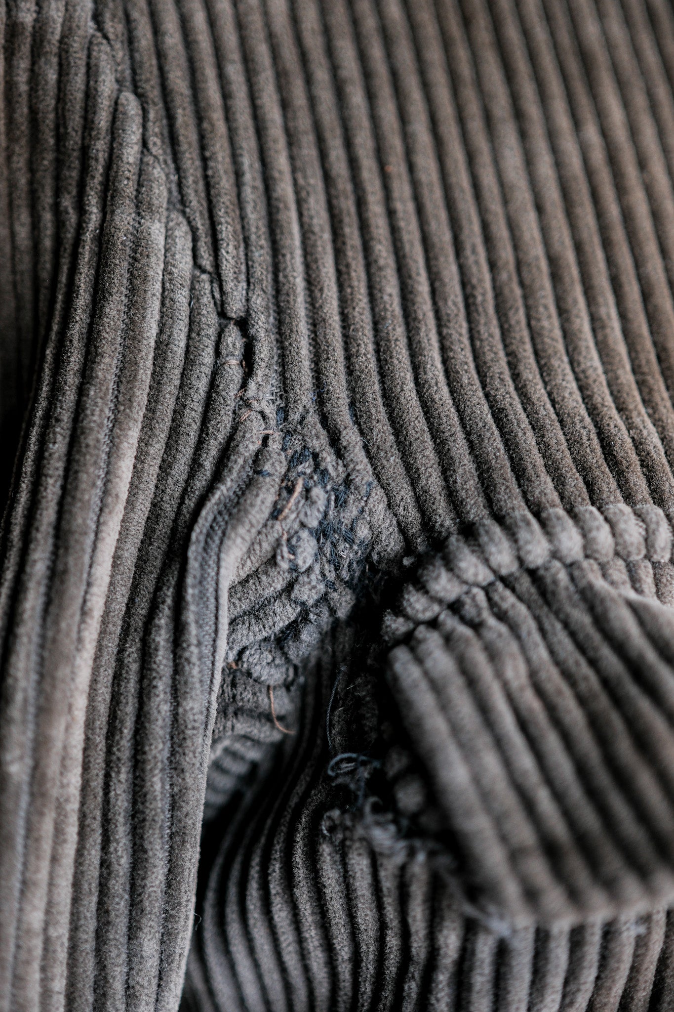 【~30’s】French Vintage Brown Corduroy Stand Collar Work Jacket "Unusual Pattern"