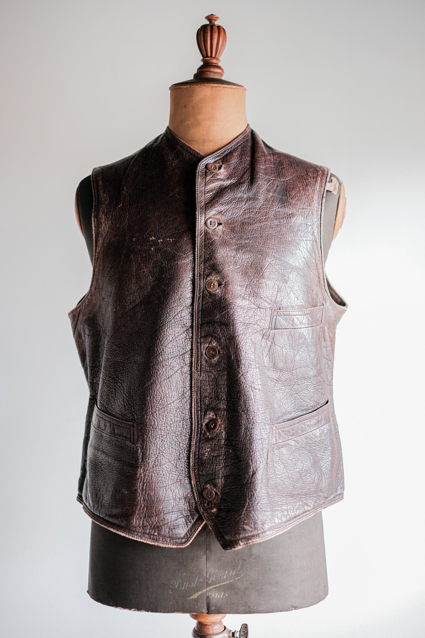 【~40's】French Vintage Brown Leather Work Gilet