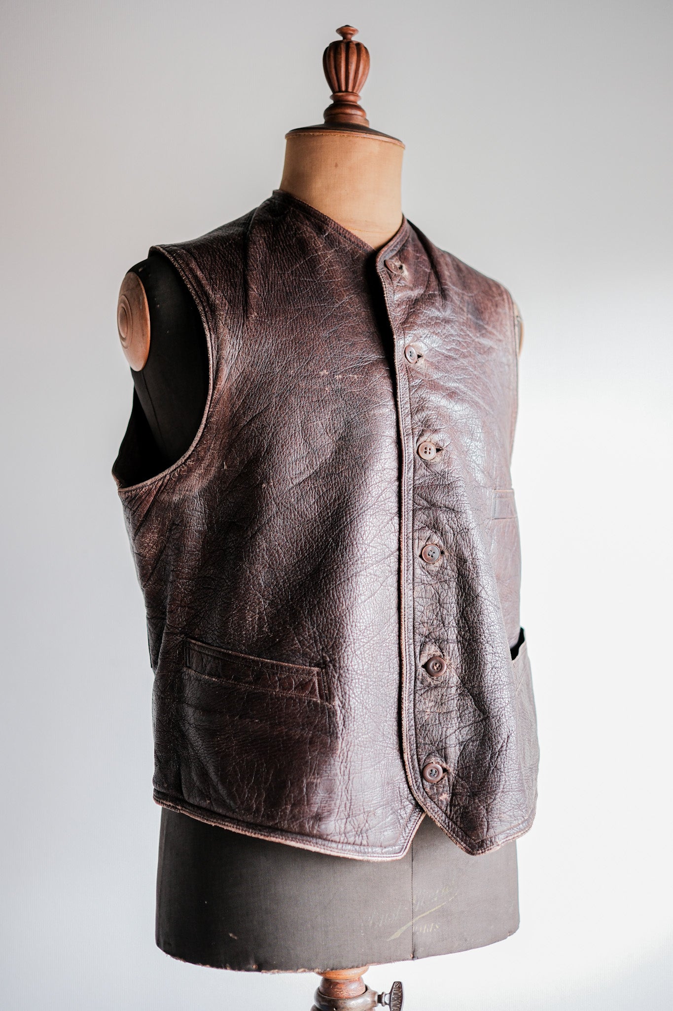 【~40's】French Vintage Brown Leather Work Gilet