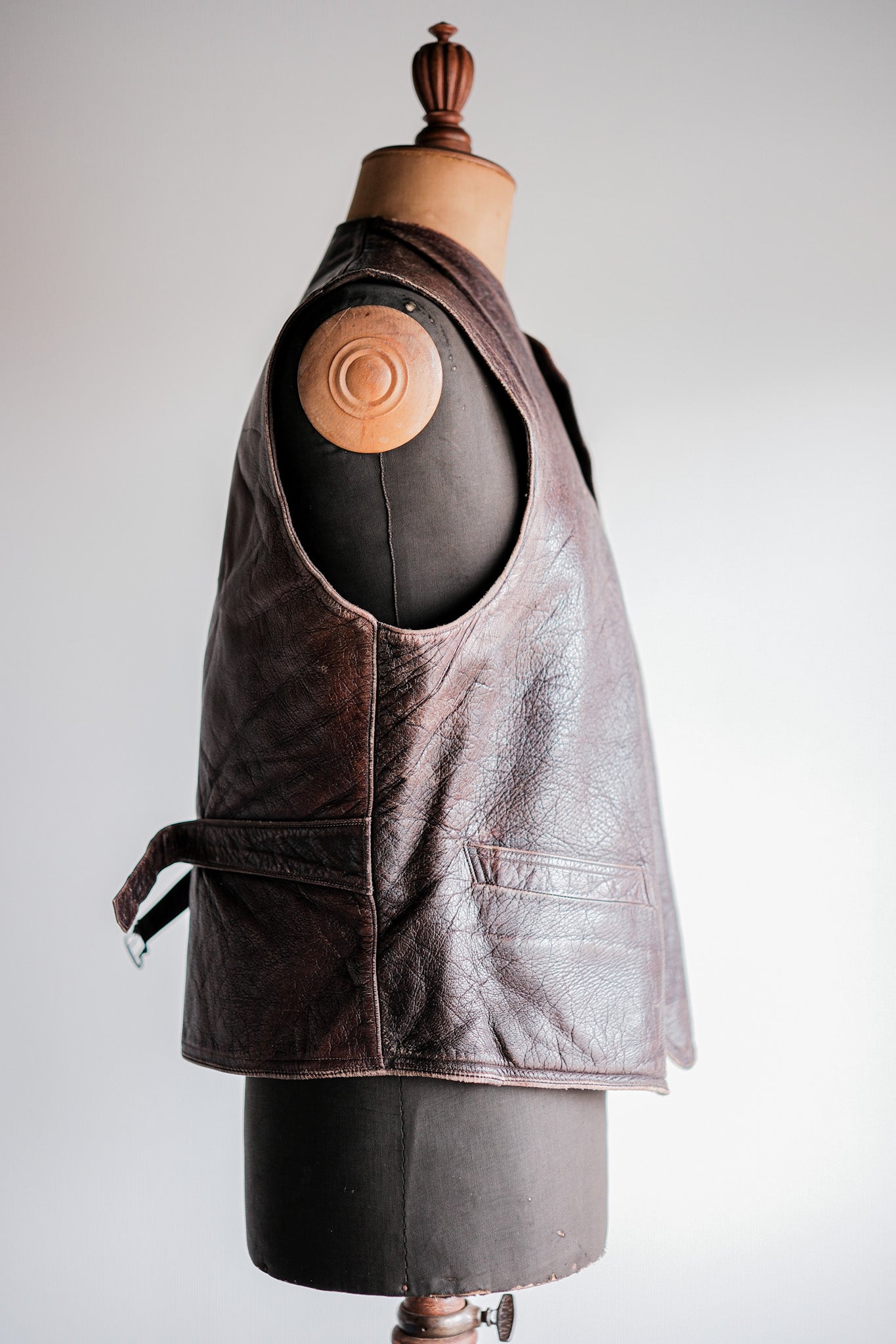 【~40's】French Vintage Brown Leather Work Gilet