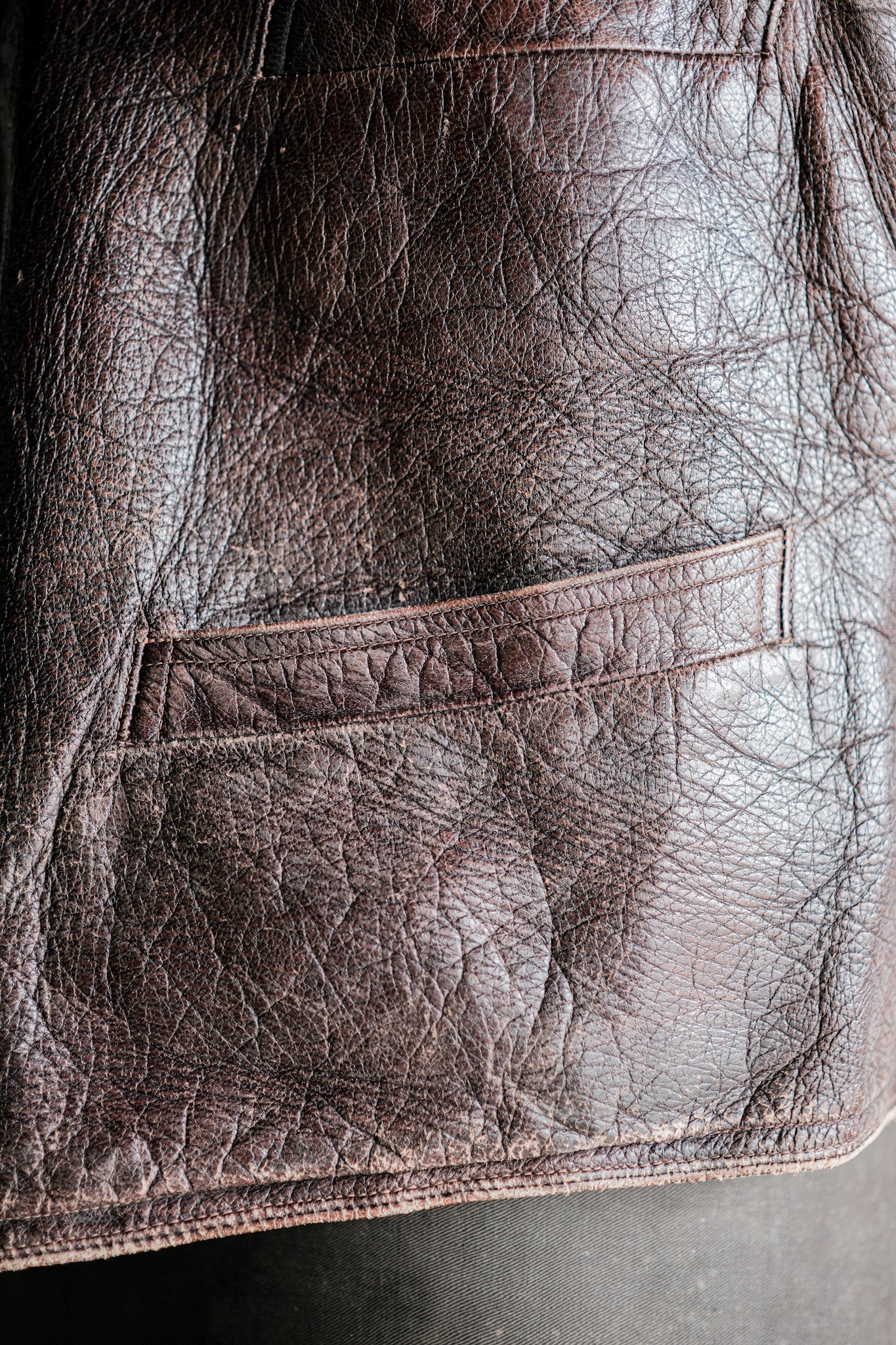 【~40's】French Vintage Brown Leather Work Gilet