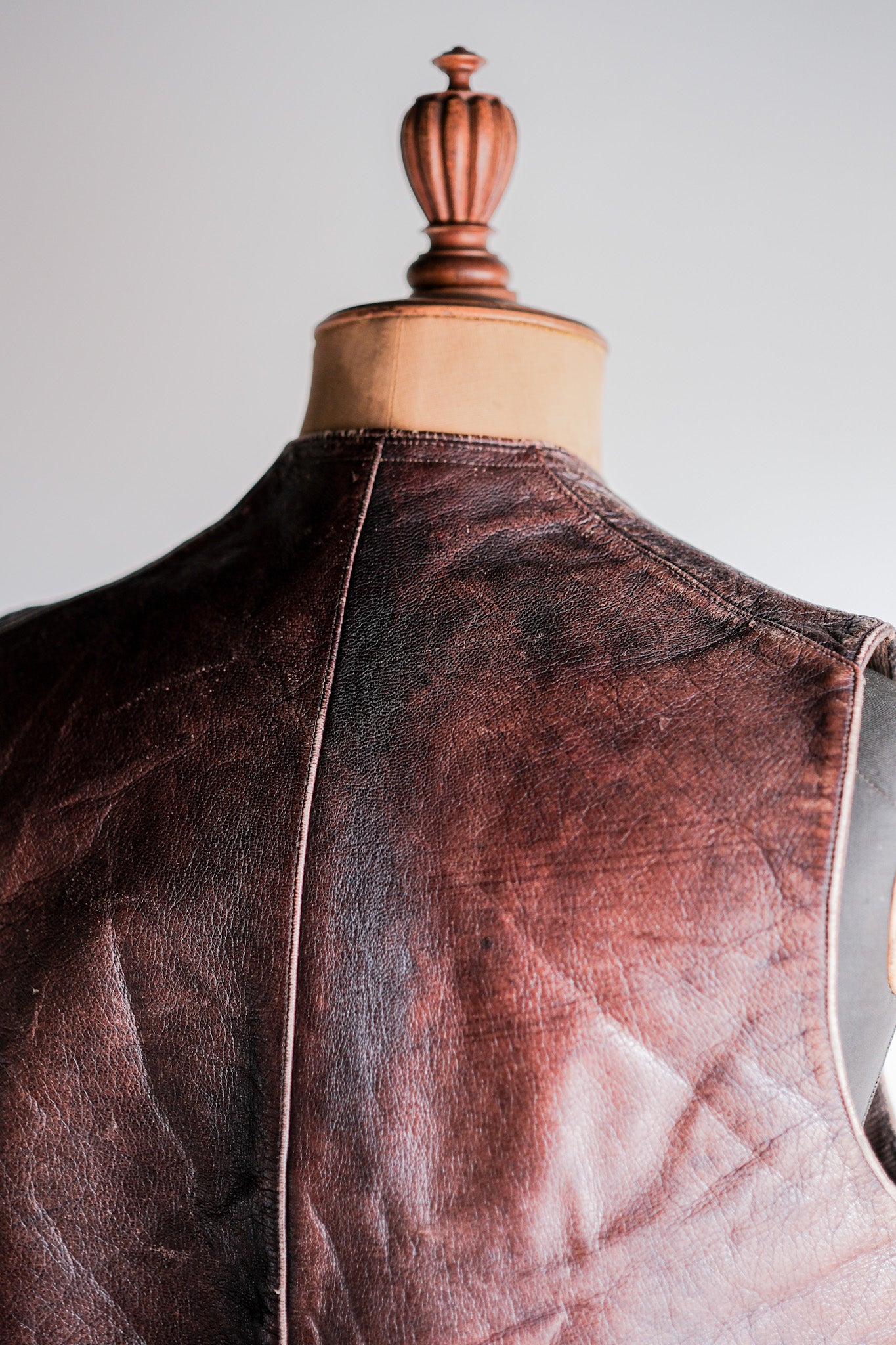 【~40's】French Vintage Brown Leather Work Gilet