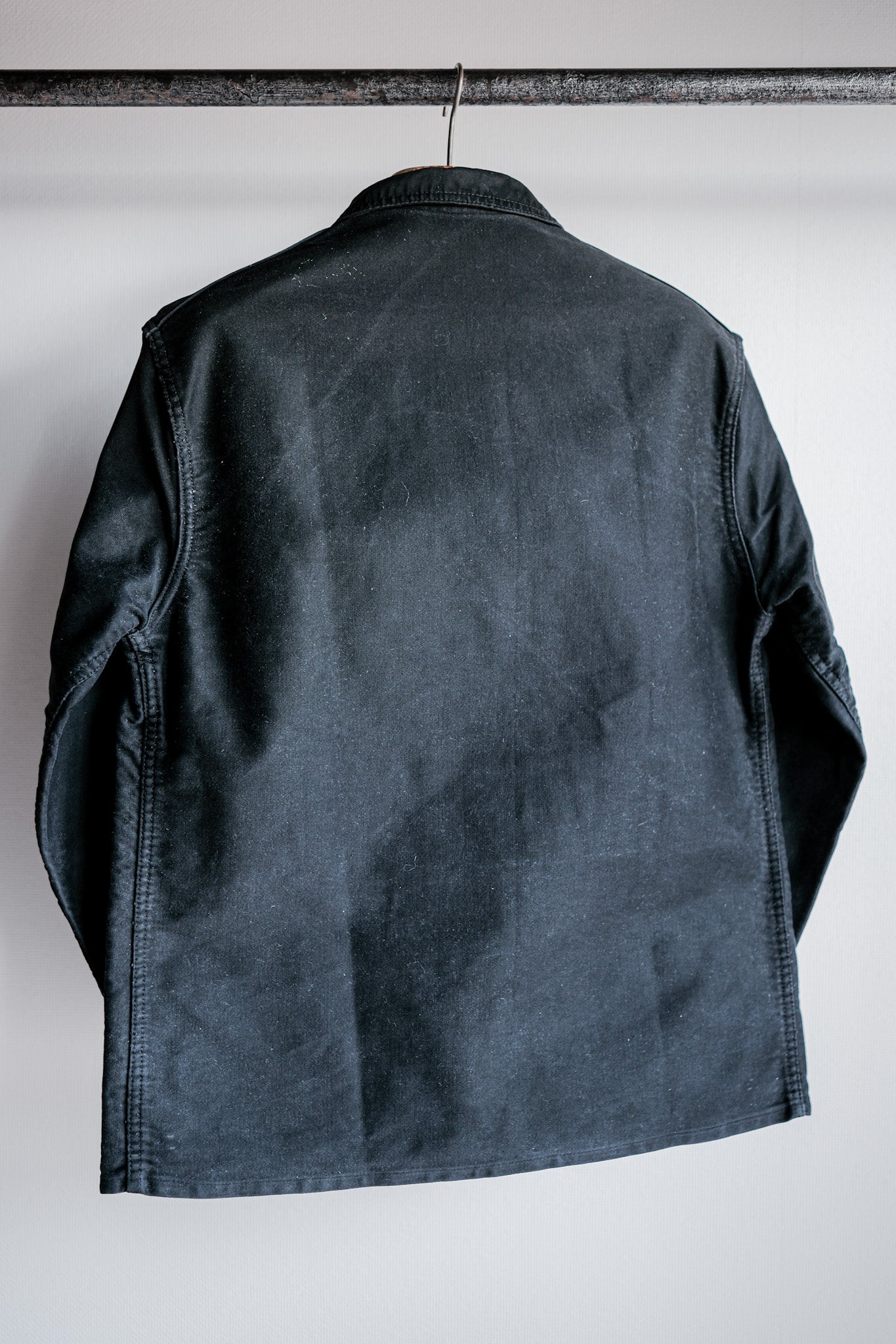 【~50’s】French Vintage Black Moleskin Work Jacket Size.50 "Le Mont St. Michel"