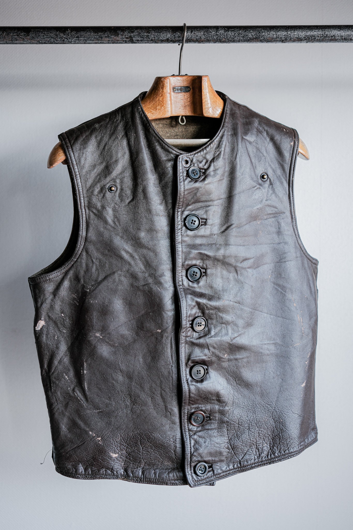 【~40's】French Army Cavalier Leather Vest "Modified"