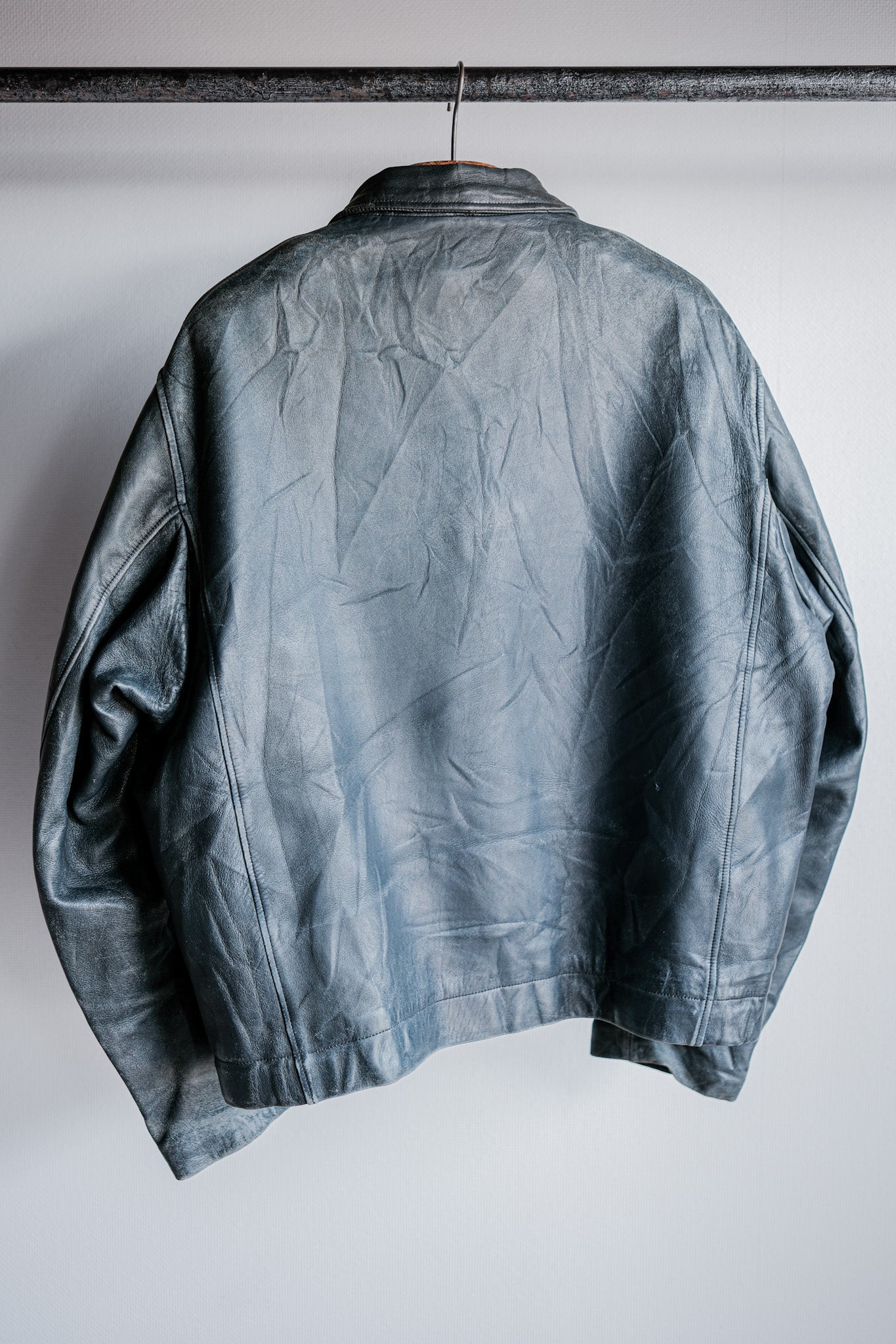 【~70's】French Air Force Pilot Leather Jacket With Chin Strap & Liner Size.104L