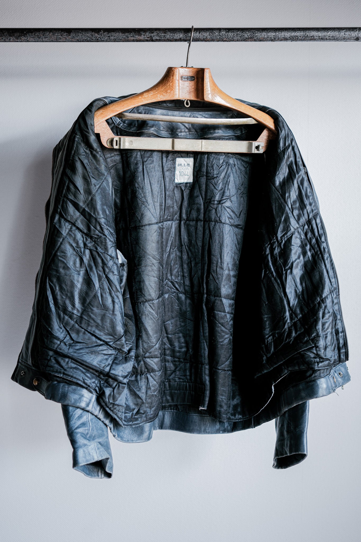 【~70's】French Air Force Pilot Leather Jacket With Chin Strap & Liner Size.104L